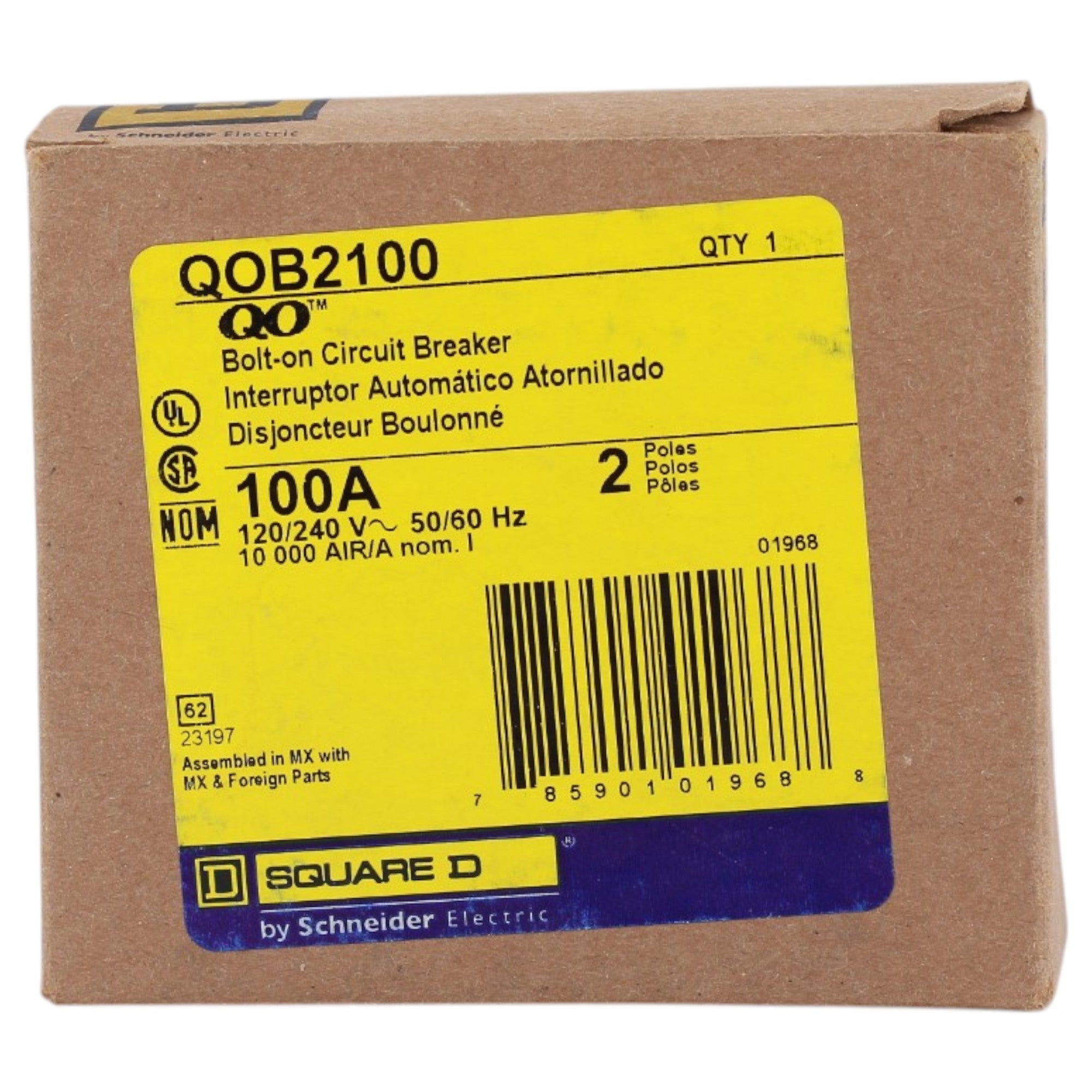 Square D QO, QOB2100, 100A, 2P, 120/240V, 10kA, Bolt-On, Circuit Breaker - Image 2
