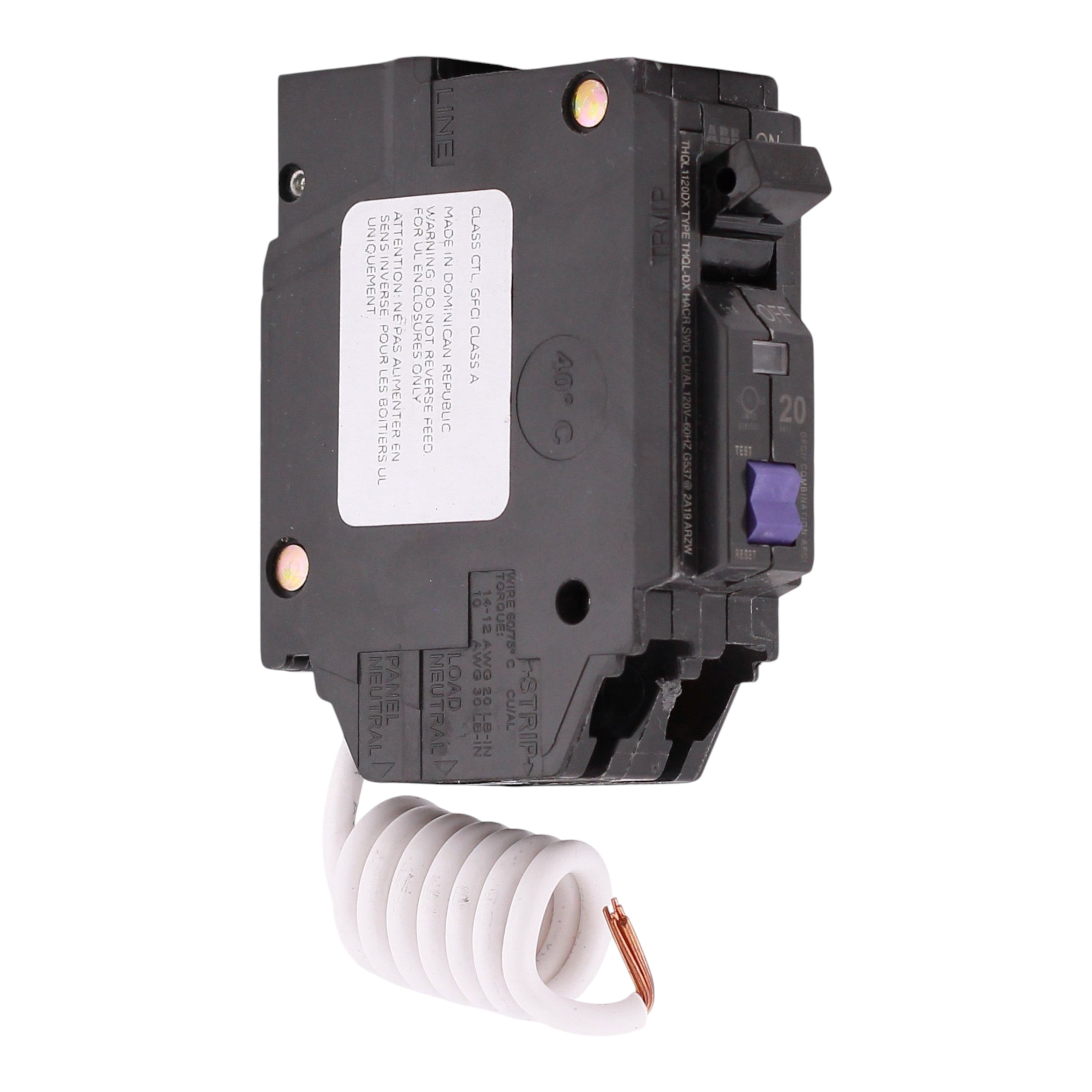 ABB Q-Line, THQL1120DX, 20A, 1P, 120V, AFCI/GFCI, Pigtail Neutral, Circuit Breaker