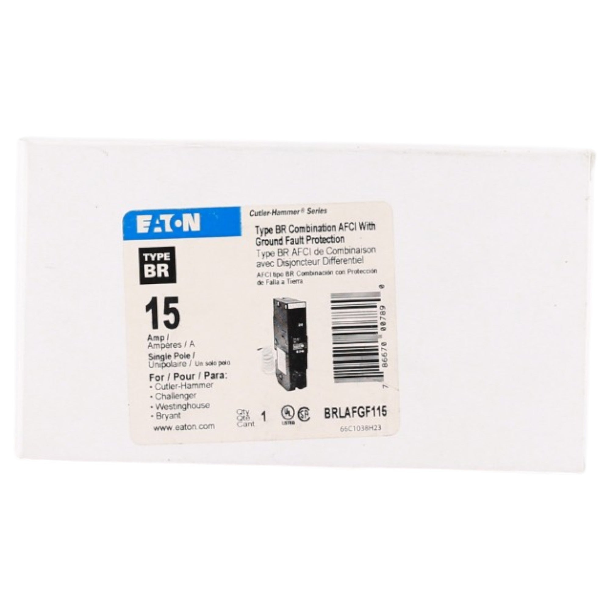 Eaton BR, BRLAFGF115, 15A, 1P, 120/240V, Dual Function AFCI/GFCI, Pigtail Neutral, Circuit Breaker - Image 2