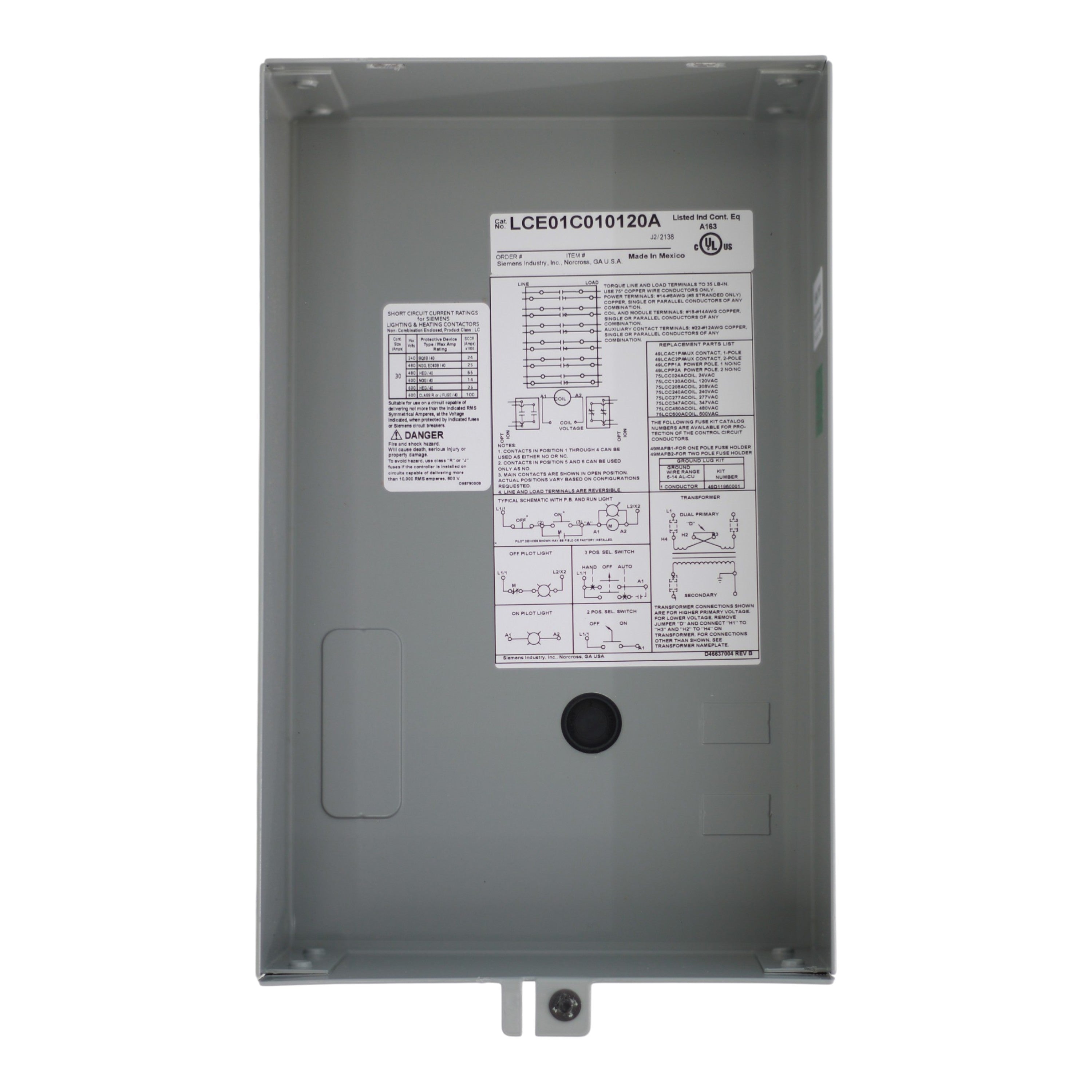 Siemens, LCE01C010120A, 30A, 10-Pole, 120V, Electrically Held, NEMA 1, Lighting Contactor - Image 4