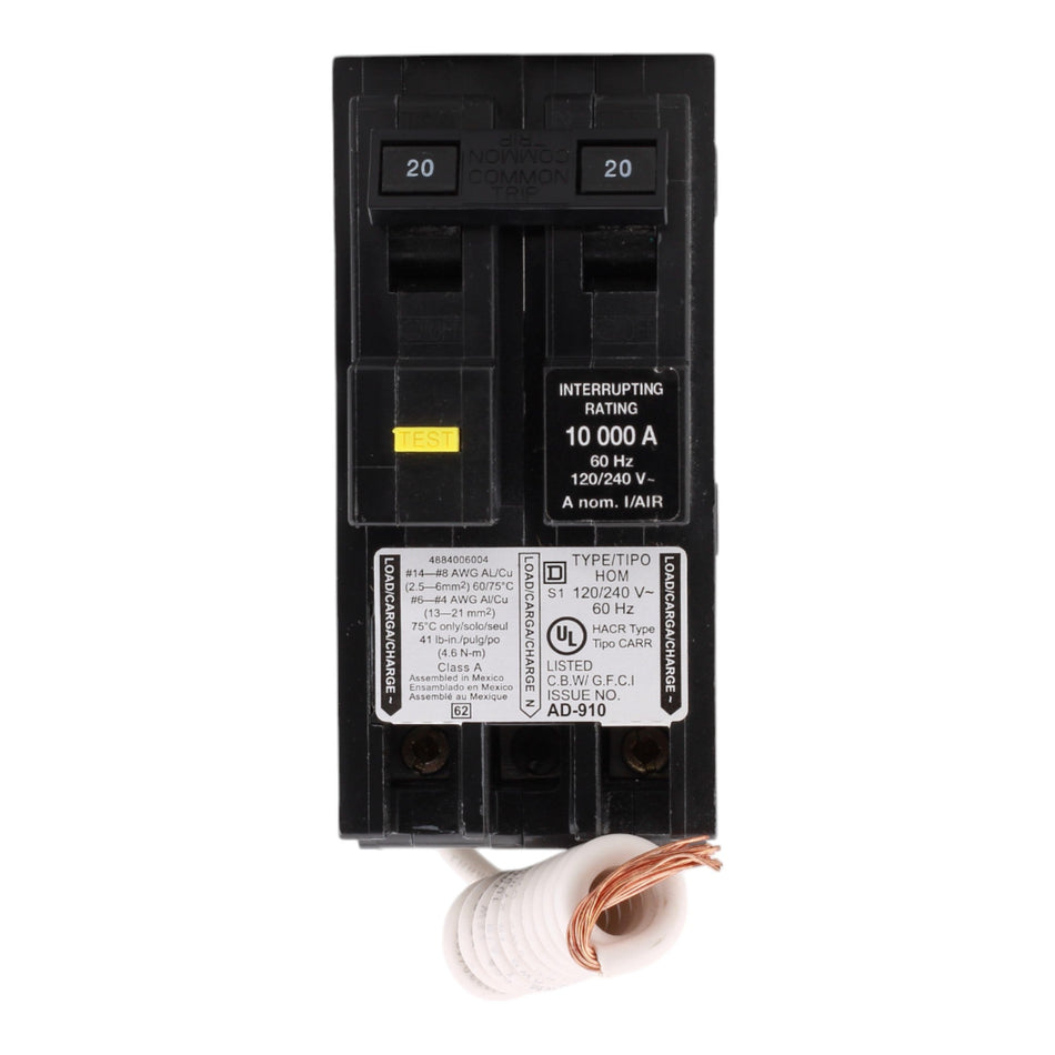 Square D HOM220GFI 20 Amps 120/240 Volts Two Pole GFCI Ground Fault Circuit Breaker Pigtail for Homeline Loadcenters - Image 2