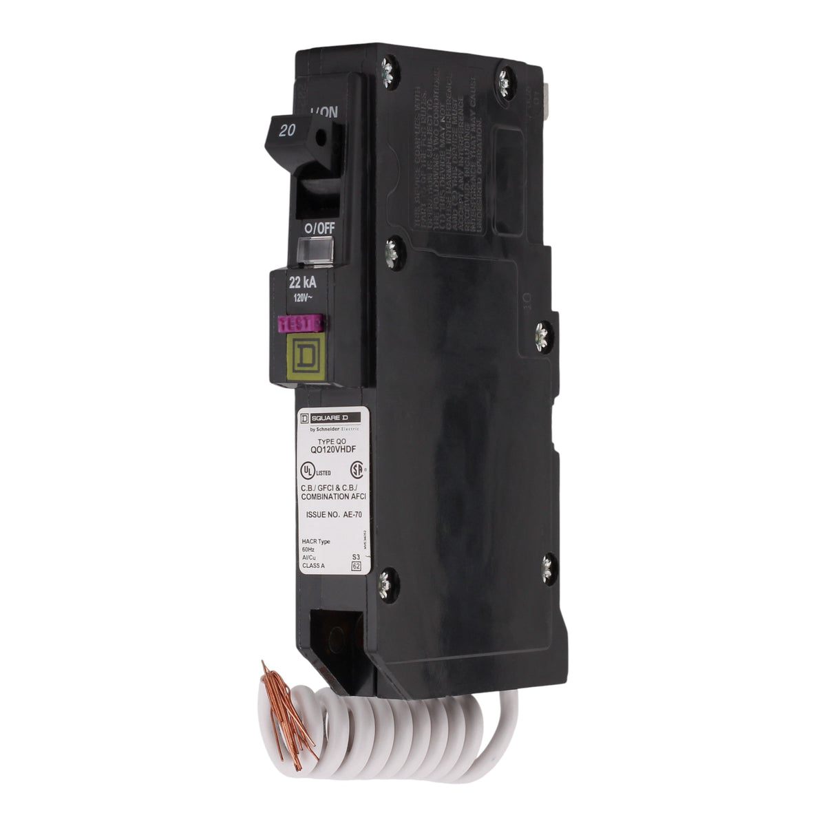 Square D QO QO120VHDF 20A 1P 120V AFCI/GFCI Pigtail Neutral Circuit Breaker 22kA - Image 2