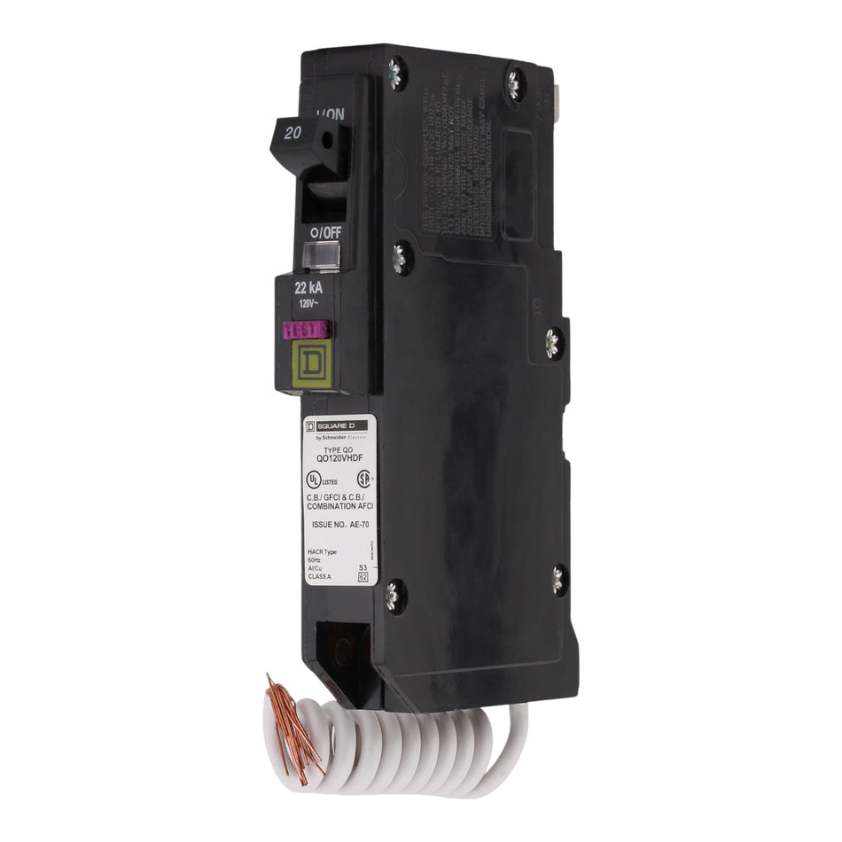 Square D QO QO120VHDF 20A 1P 120V AFCI/GFCI Pigtail Neutral Circuit Breaker 22kA - Image 2