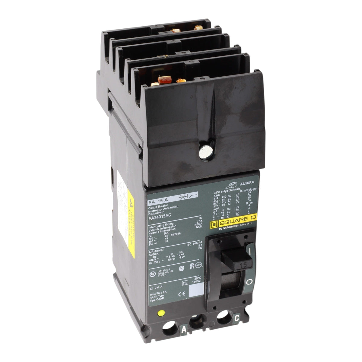 Square D FA24015AC 15A 2P 480V Thermal-Magnetic I-Line Circuit Breaker - Image 3