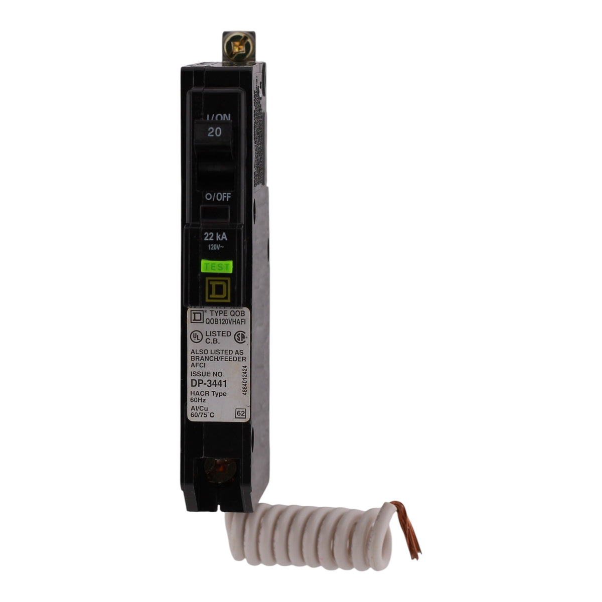 Square D QO, QOB120VHAFI, 20A, 1P, 120V, AFCI, Pigtail Neutral, Bolt-On, Circuit Breaker - Image 4