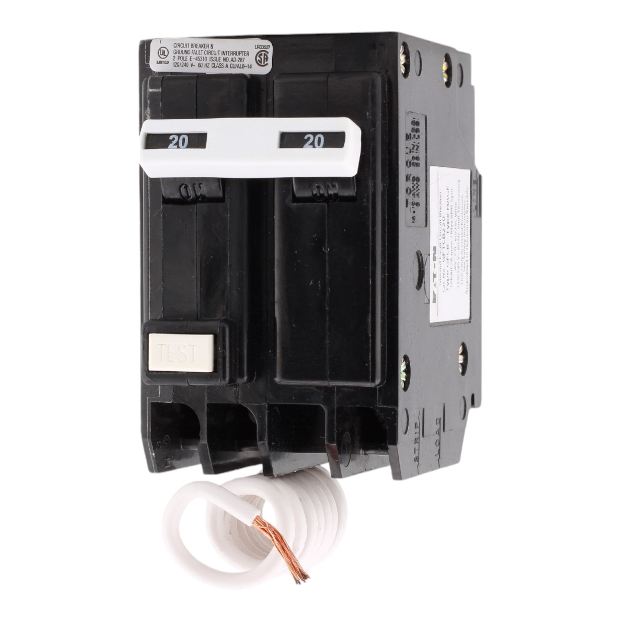 Eaton GFTCB220 20A 2-Pole BR GFCI Circuit Breaker, Plug-On, 240V, UL - Image 3