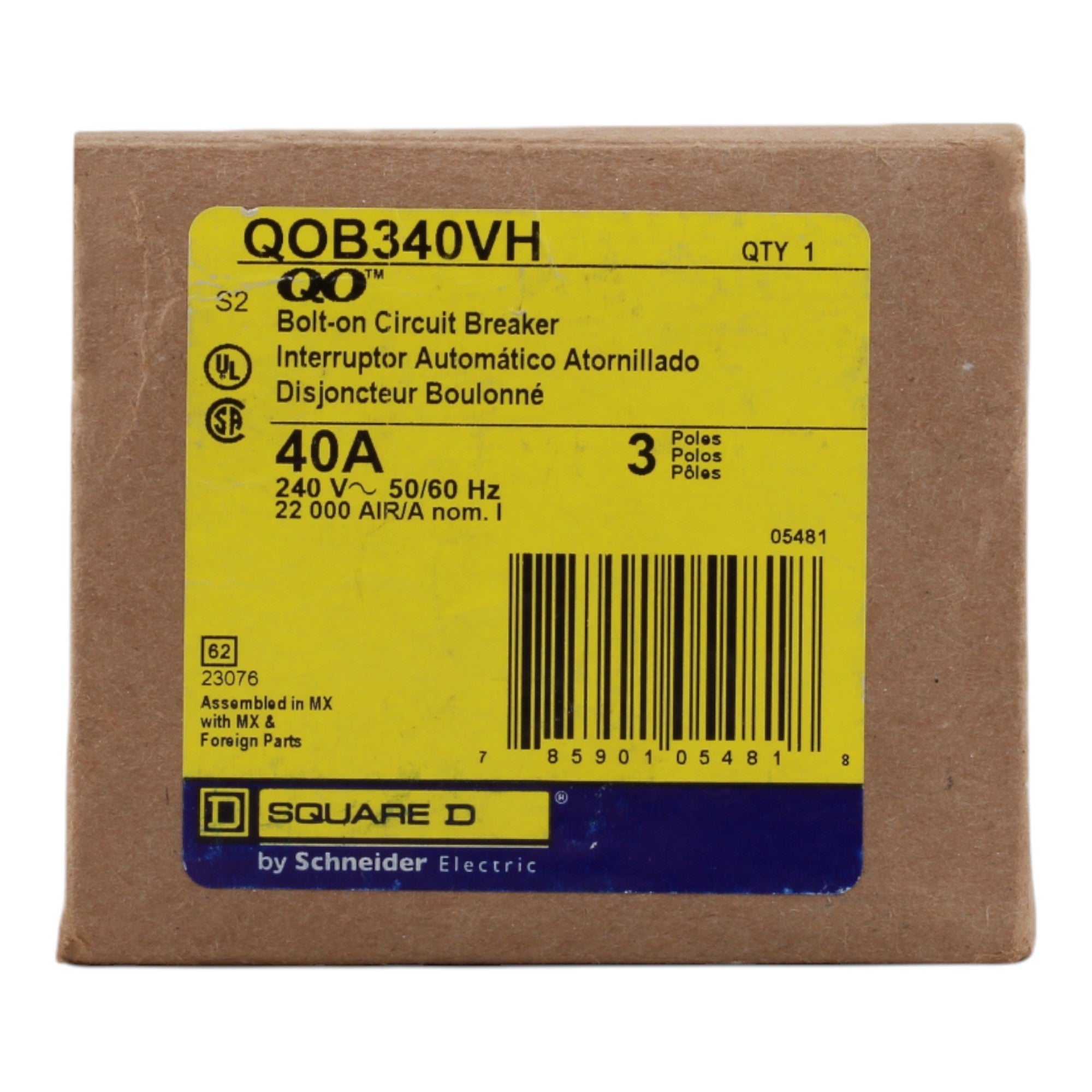 Square D QO QOB340VH 40A 3P 120/240V Standard Bolt-On Circuit Breaker - Image 2