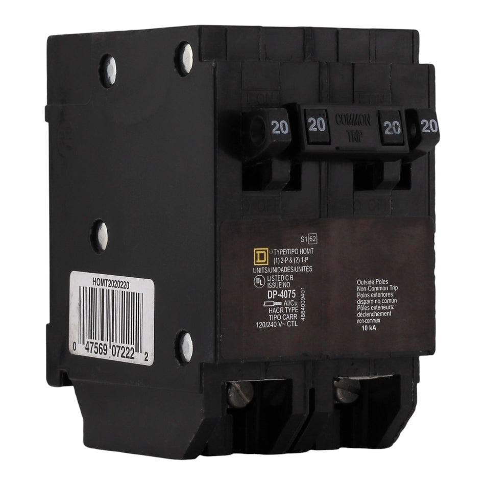 Square D Homeline HOMT2020220 20A Quad Tandem (2x1P 20A + 1x2P 20A) 120/240V Circuit Breaker