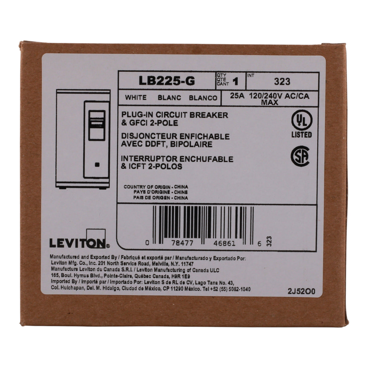 Leviton LB225-G 25A 2P 120/240V GFCI Plug-On Neutral Circuit Breaker - Image 3