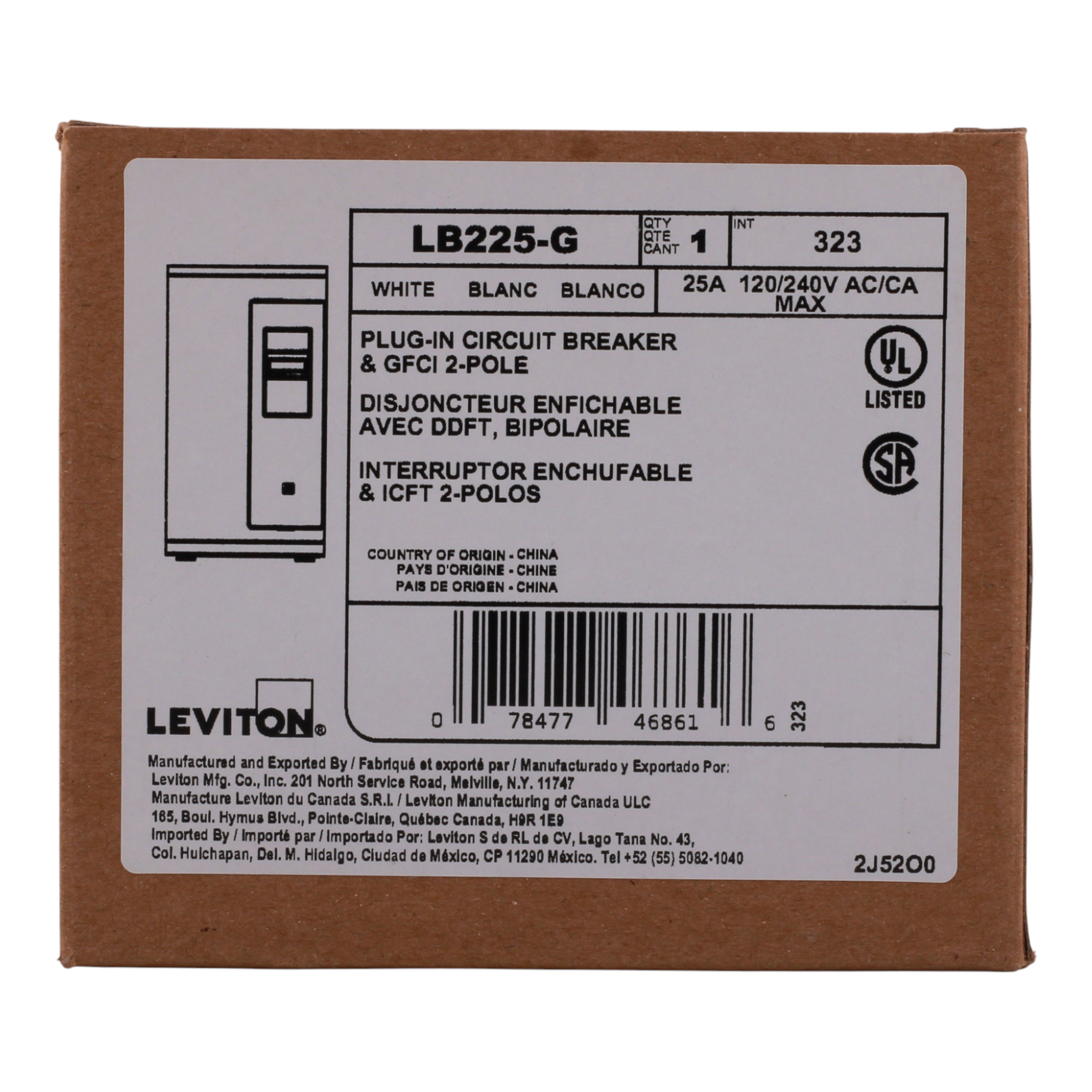 Leviton LB225-G 25A 2P 120/240V GFCI Plug-On Neutral Circuit Breaker - Image 3