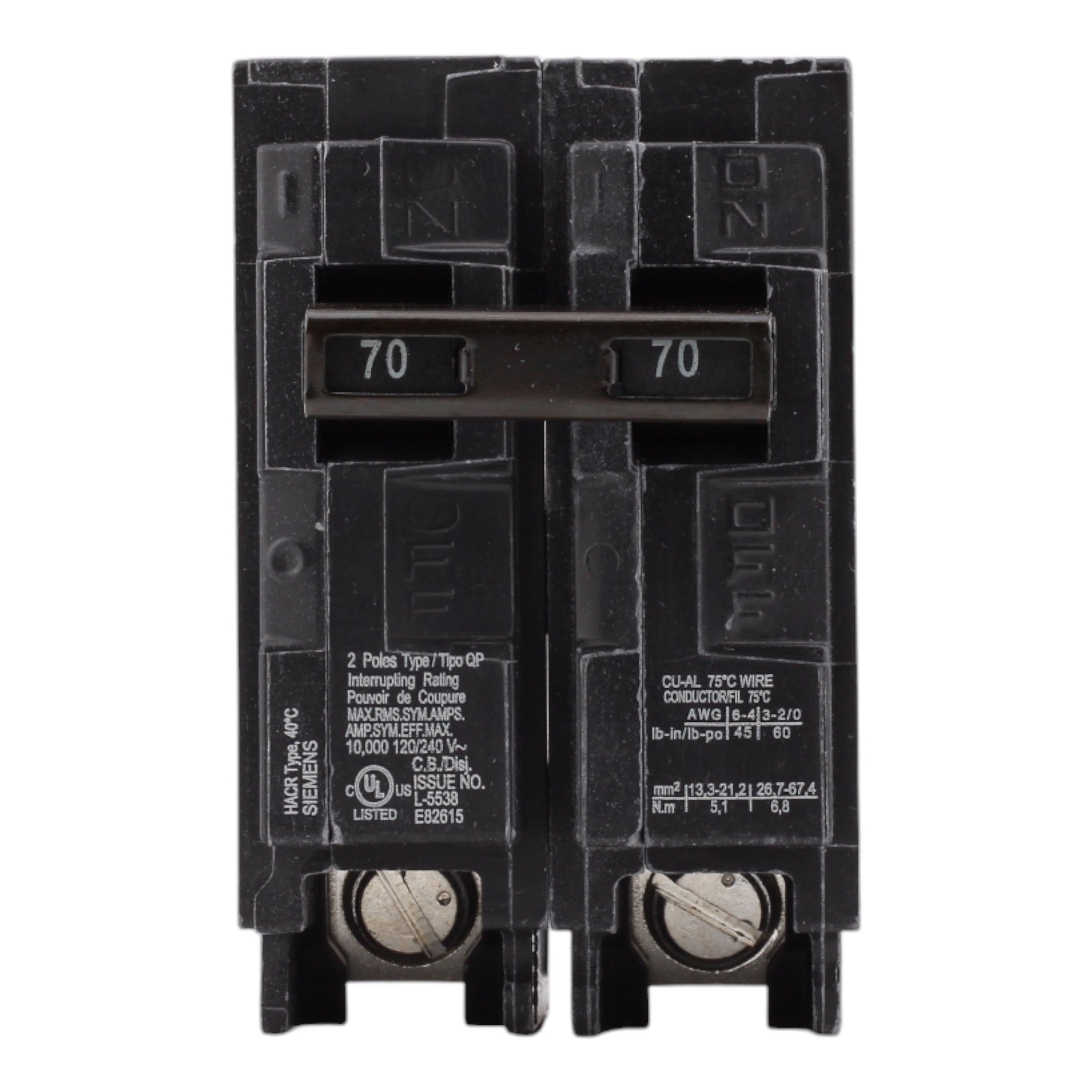 Siemens Q270 70A 120/240V 2-pole Thermal Magnetic Circuit Breaker - Image 2