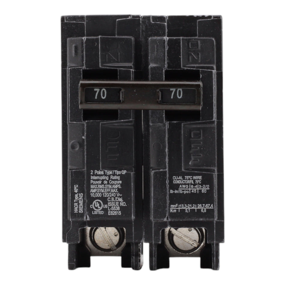 Siemens Q270 70A 120/240V 2-pole Thermal Magnetic Circuit Breaker - Image 2
