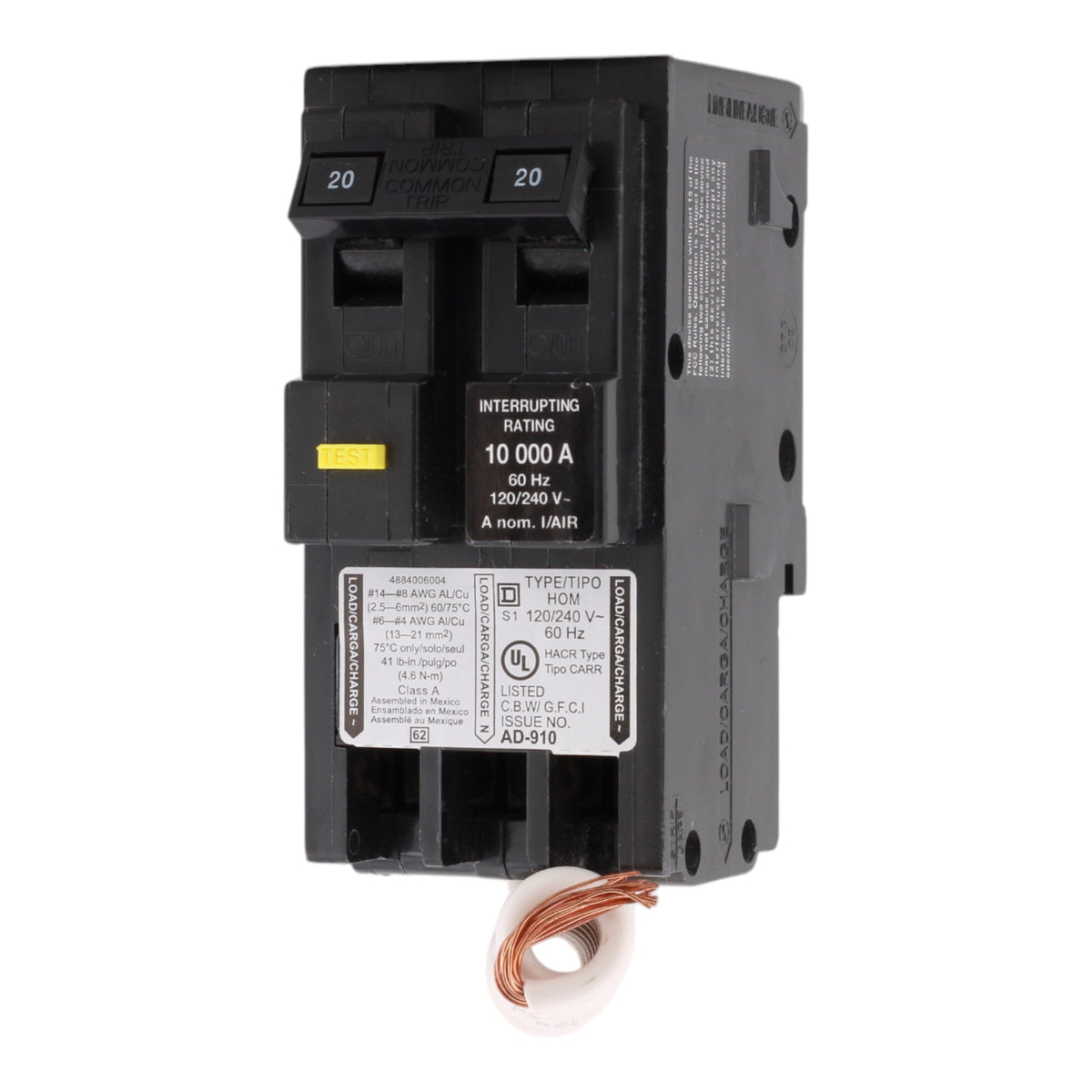 Square D HOM220GFI 20 Amps 120/240 Volts Two Pole GFCI Ground Fault Circuit Breaker Pigtail for Homeline Loadcenters - Image 3