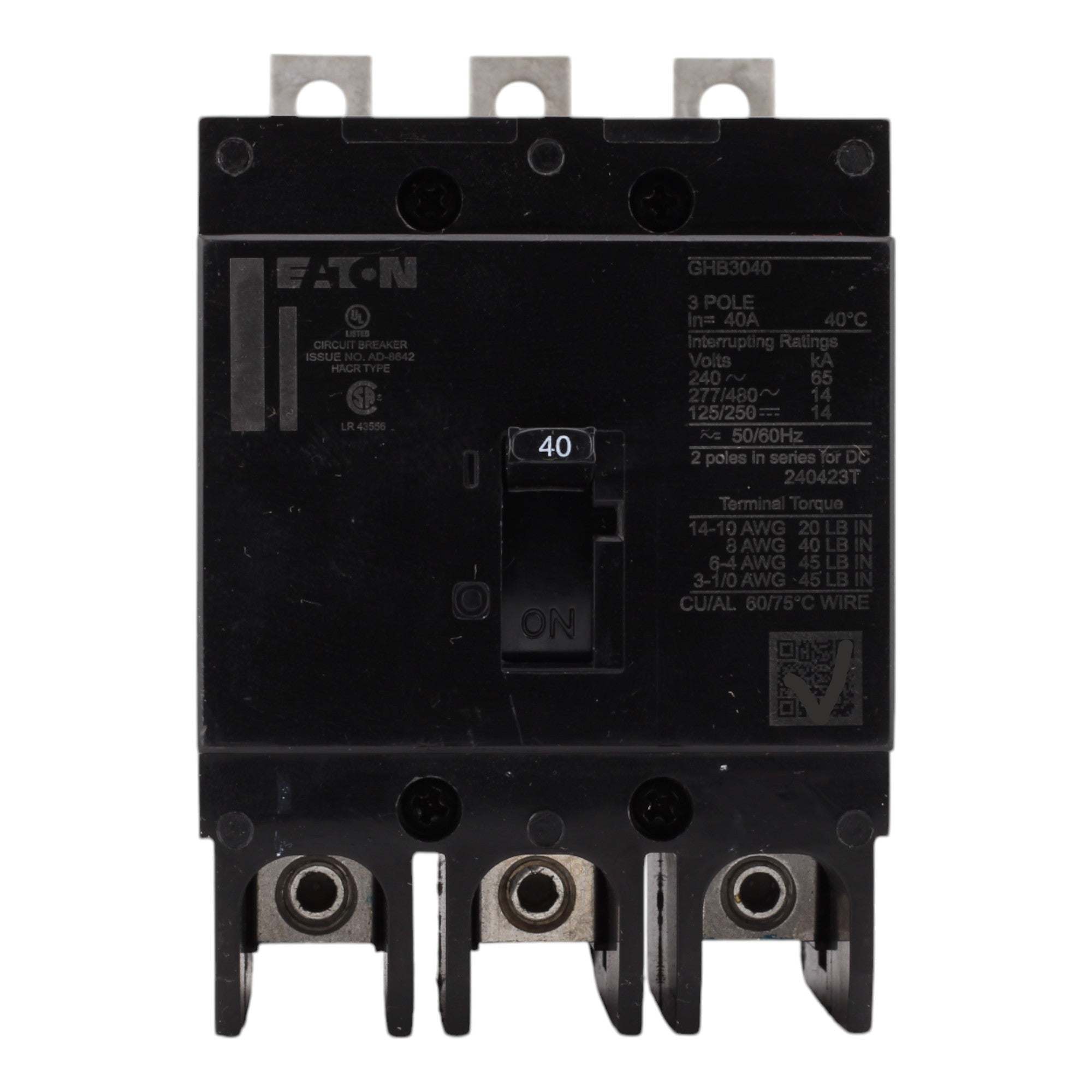 Eaton GHB3040 40A 480Y/277V 3P Molded Case Circuit Breaker, Fixed Thermal Magnetic - Image 2