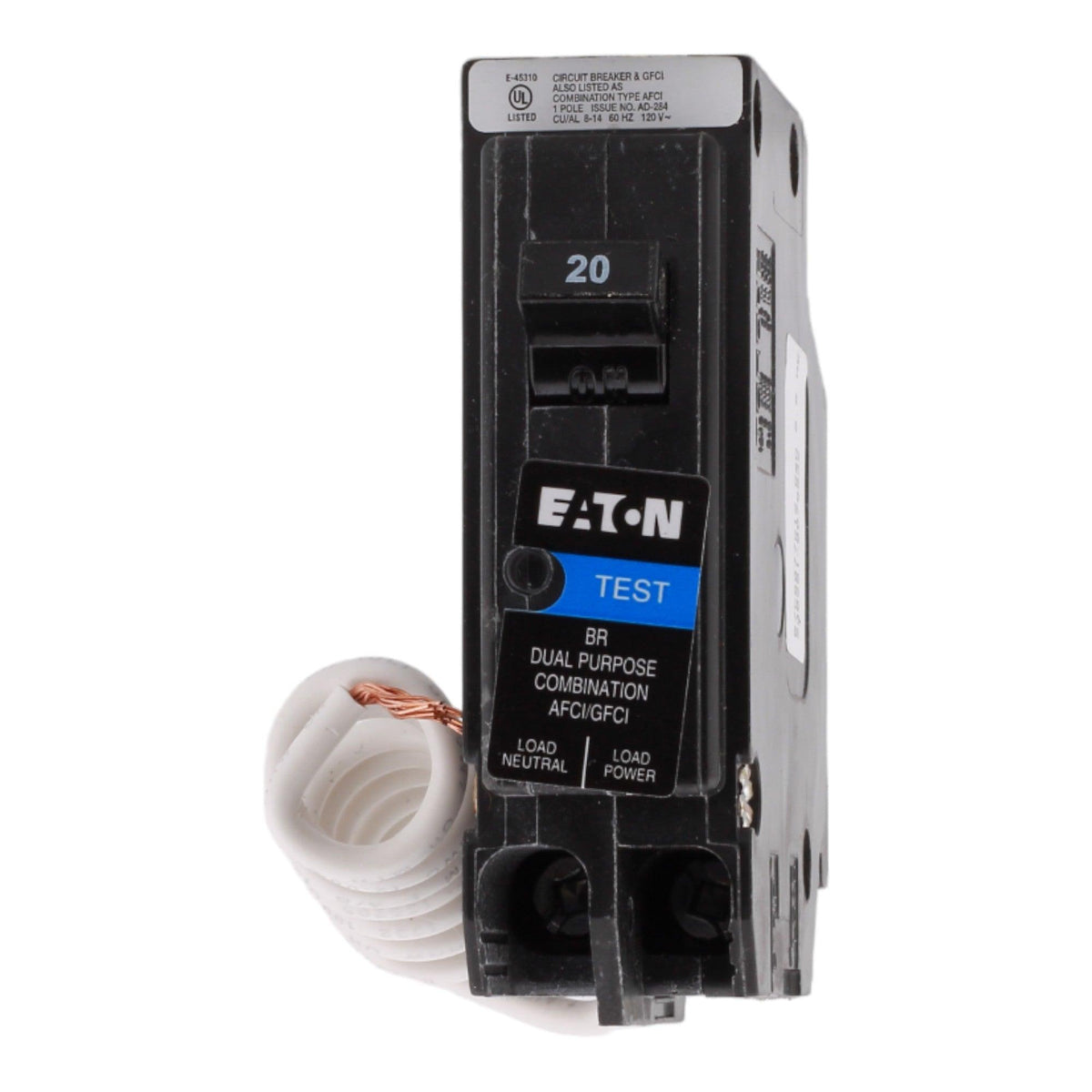 Eaton BR BRN120DF 20A 1P 120V AFCI/GFCI Pigtail Neutral Circuit Breaker - Image 2