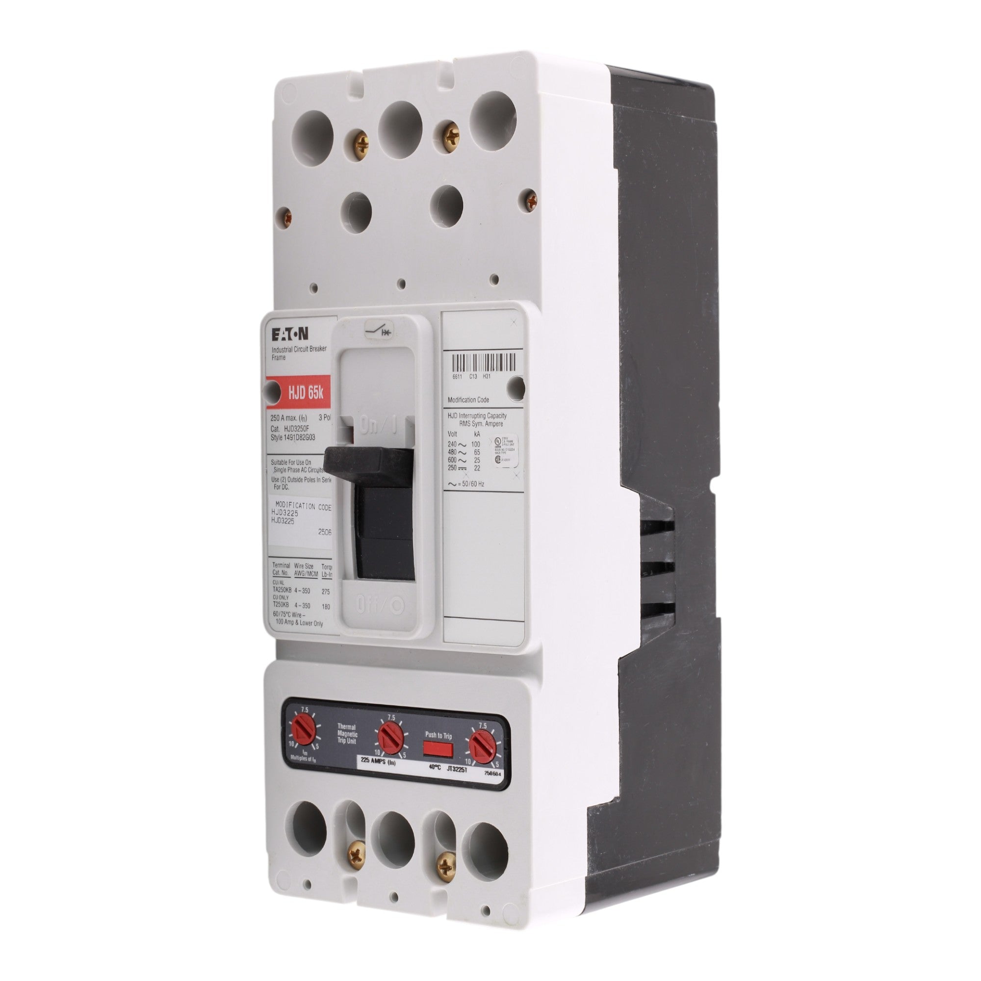 Eaton Series C HJD3225 225A 3P 600V Molded Case Circuit Breaker - Image 2