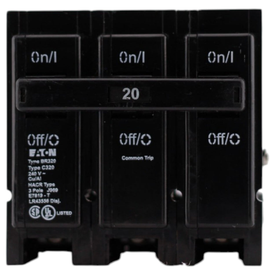 Eaton BR, BR320, 20A, 3P, 240V, Thermal Magnetic, Plug-In, Circuit Breaker - Image 2