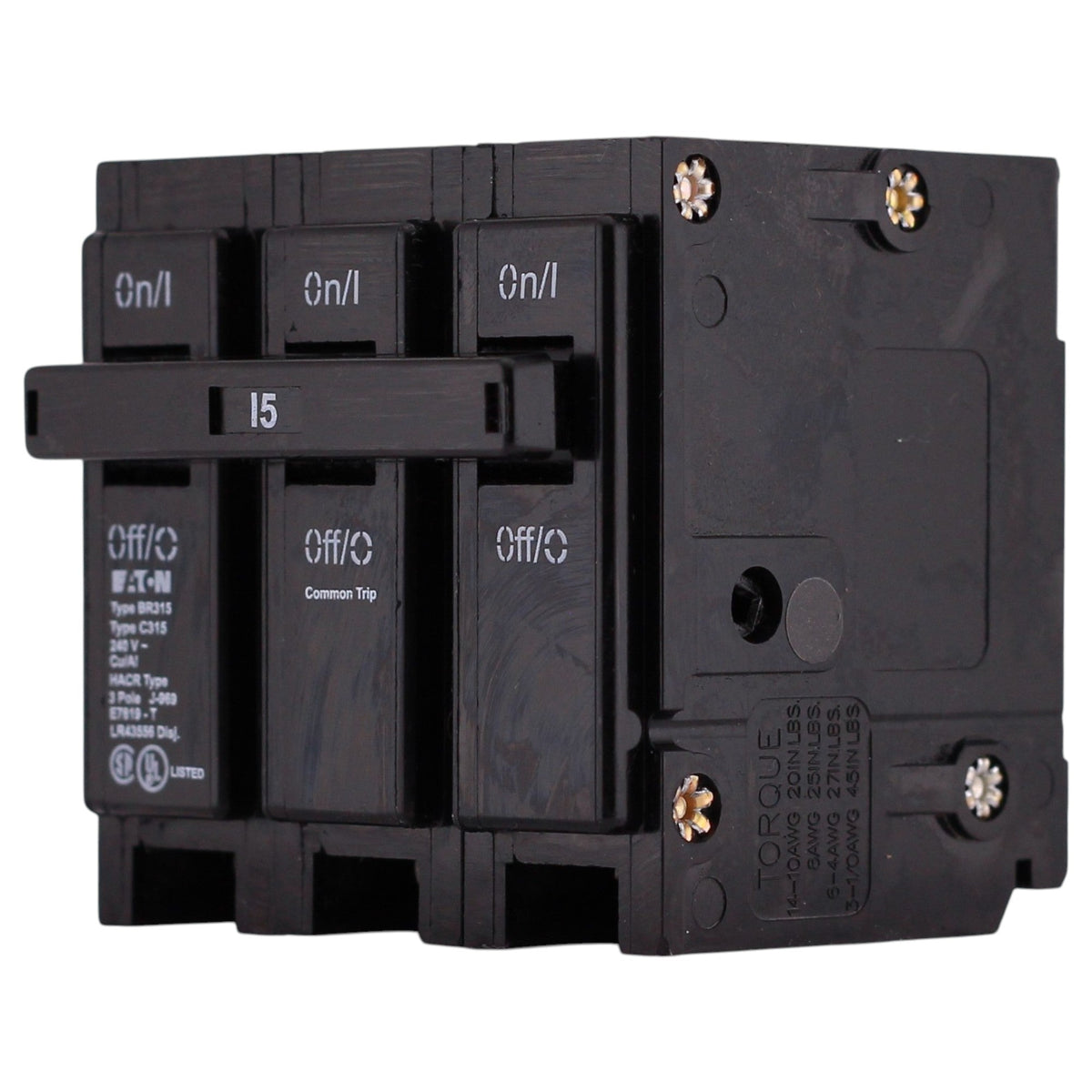 Eaton BR, BR315, 15A, 3P, 240V, Thermal Magnetic, Plug-On, Circuit Breaker - Image 3