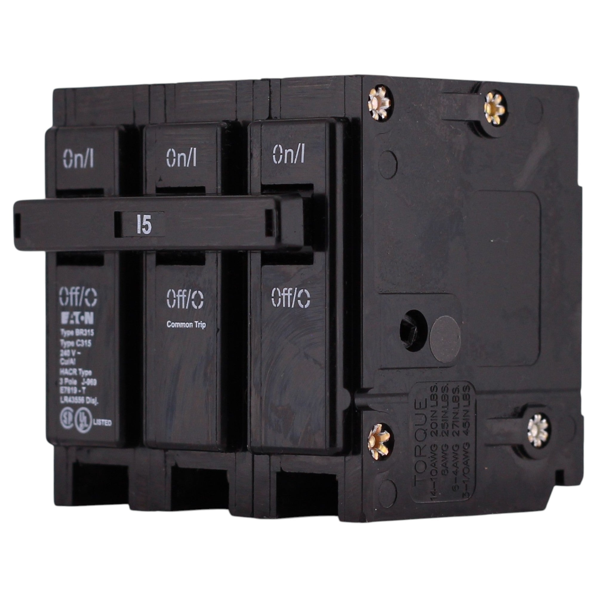 Eaton BR, BR315, 15A, 3P, 240V, Thermal Magnetic, Plug-On, Circuit Breaker - Image 3