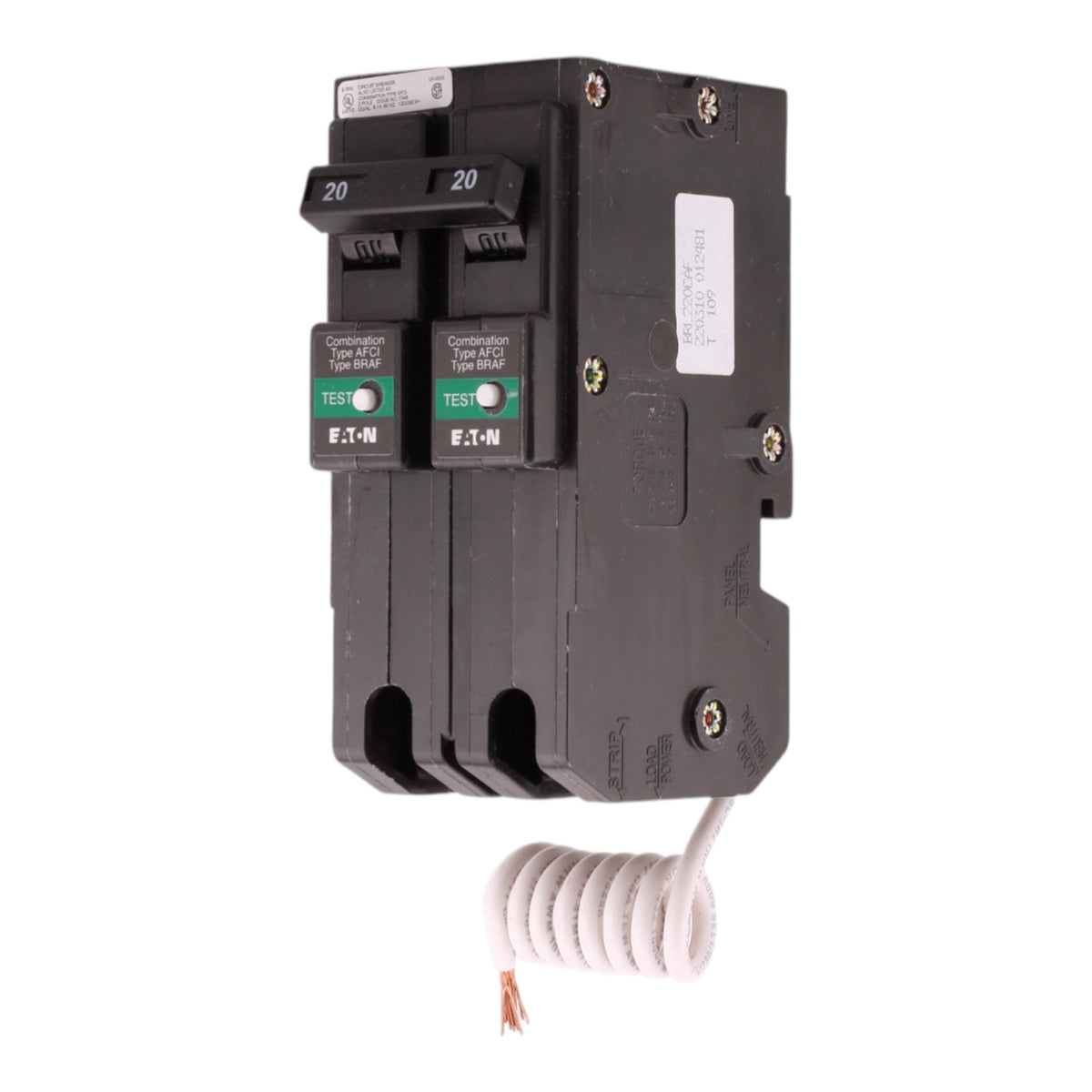 Eaton BR BRL220CAF 20A 2P 120/240V AFCI Pigtail Neutral Circuit Breaker - Image 2