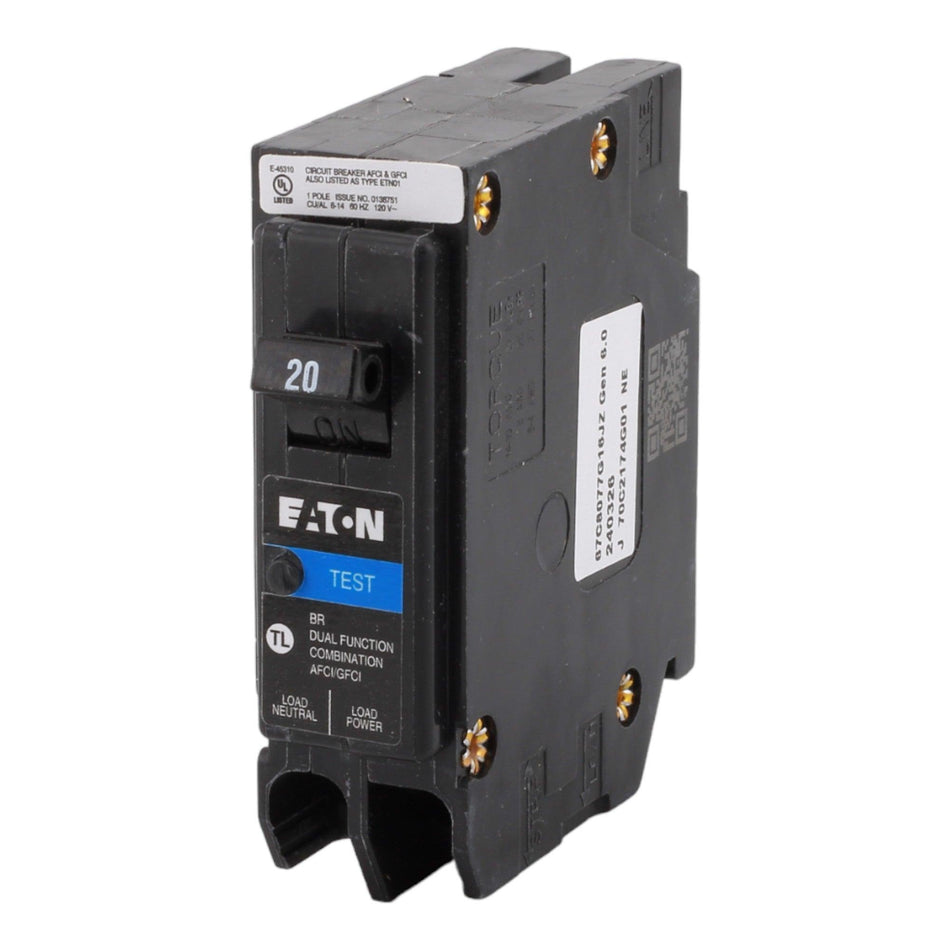 Eaton BR, BRP120DF, 20A, 1P, 120V, AFCI/GFCI, Plug on Neutral, Circuit Breaker - Image 2