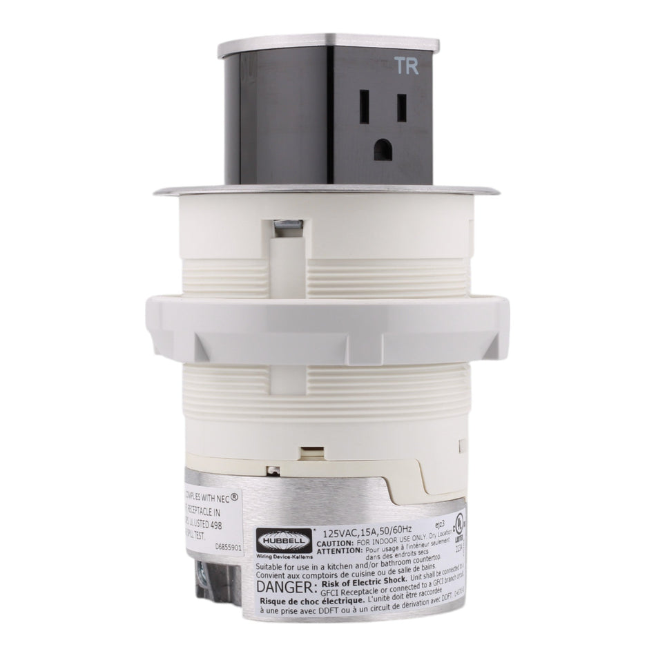 Hubbell Wiring, RCT200ALU, 15 Amps, 125 Volts, 2-Pole, Kitchen Counter Receptacle, Surface Mount, Tamper Resistant, Aluminum - Image 2