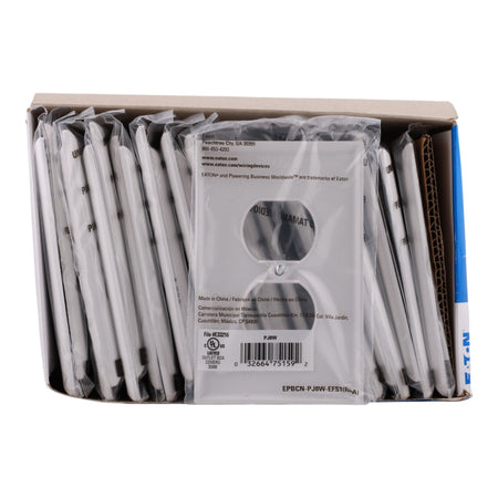 Eaton PJ8W-PACK-25  Mid-Size 1-Gang Duplex Receptacle Wallplate, White - Image 4