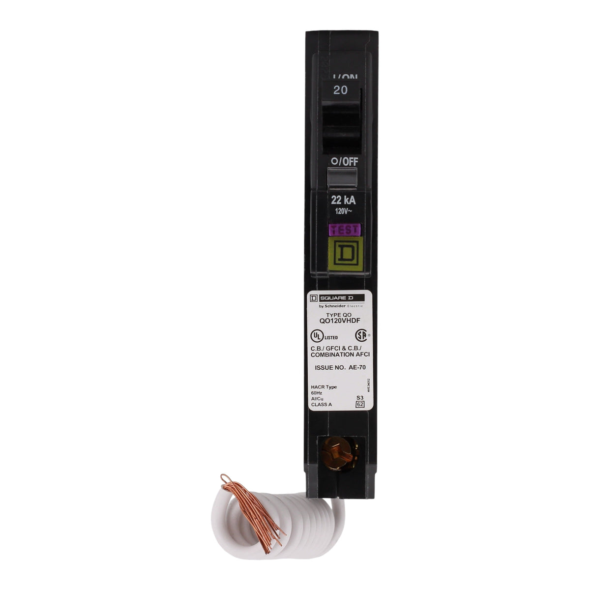 Square D QO QO120VHDF 20A 1P 120V AFCI/GFCI Pigtail Neutral Circuit Breaker 22kA - Image 4