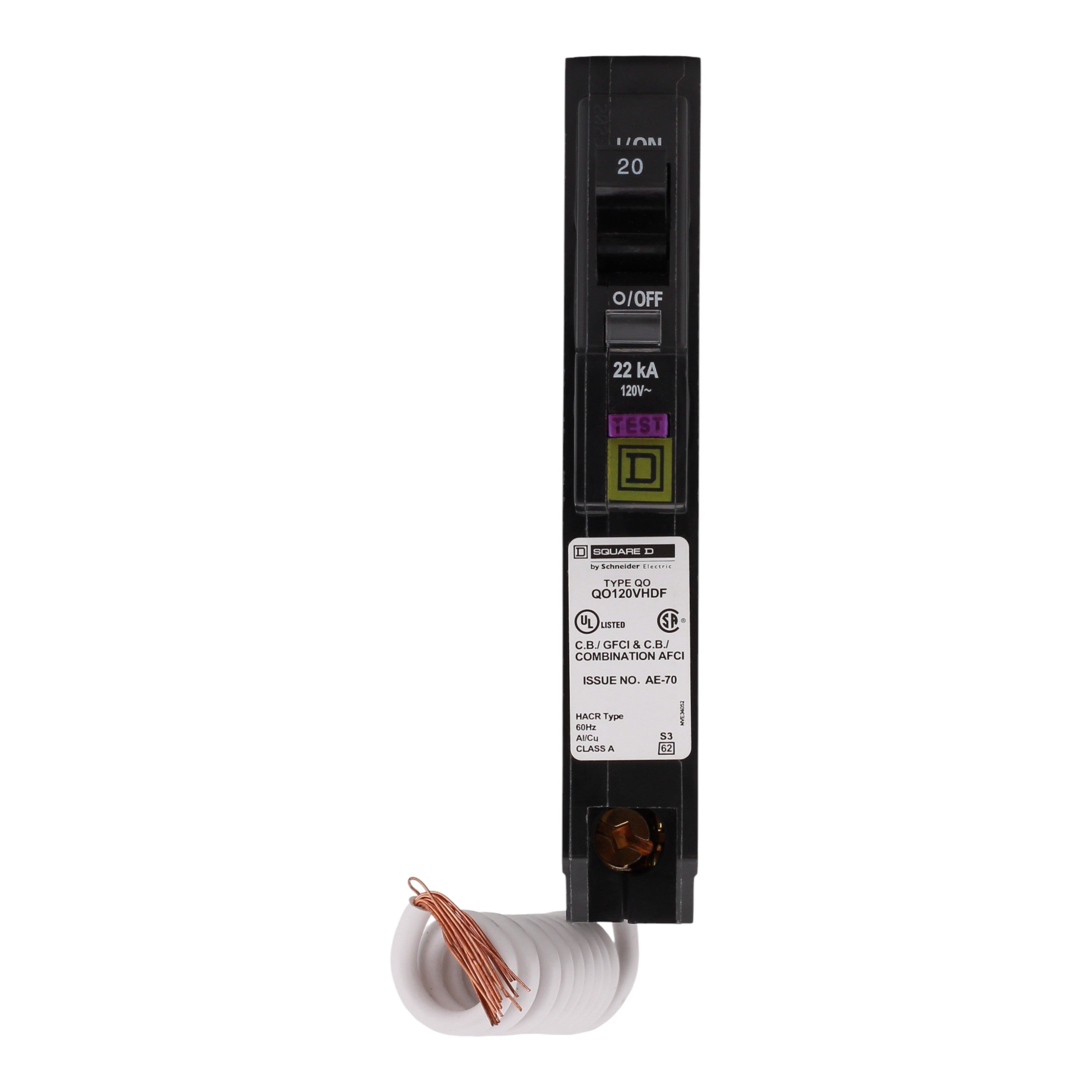 Square D QO QO120VHDF 20A 1P 120V AFCI/GFCI Pigtail Neutral Circuit Breaker 22kA - Image 4