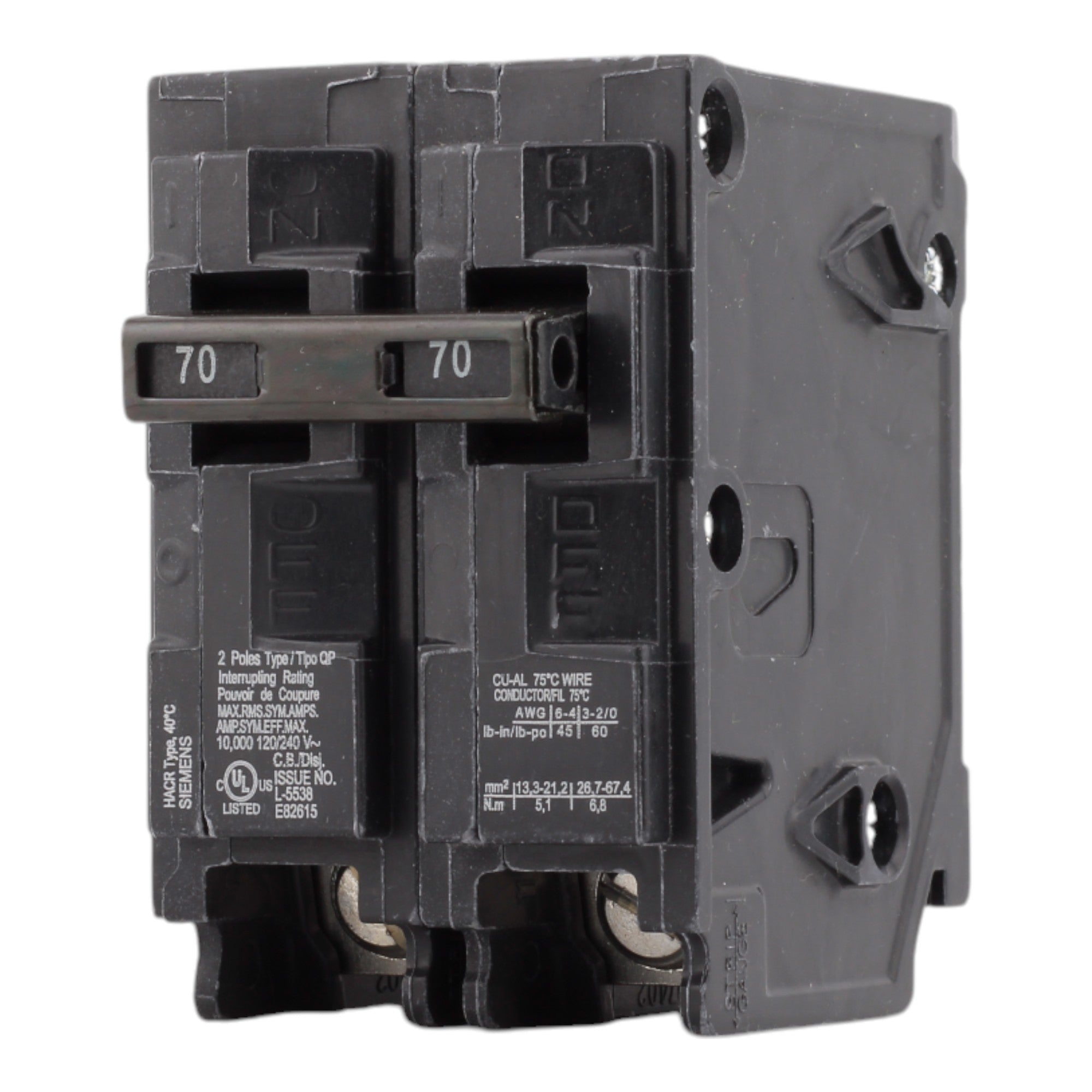 Siemens Q270 70A 120/240V 2-pole Thermal Magnetic Circuit Breaker - Image 3