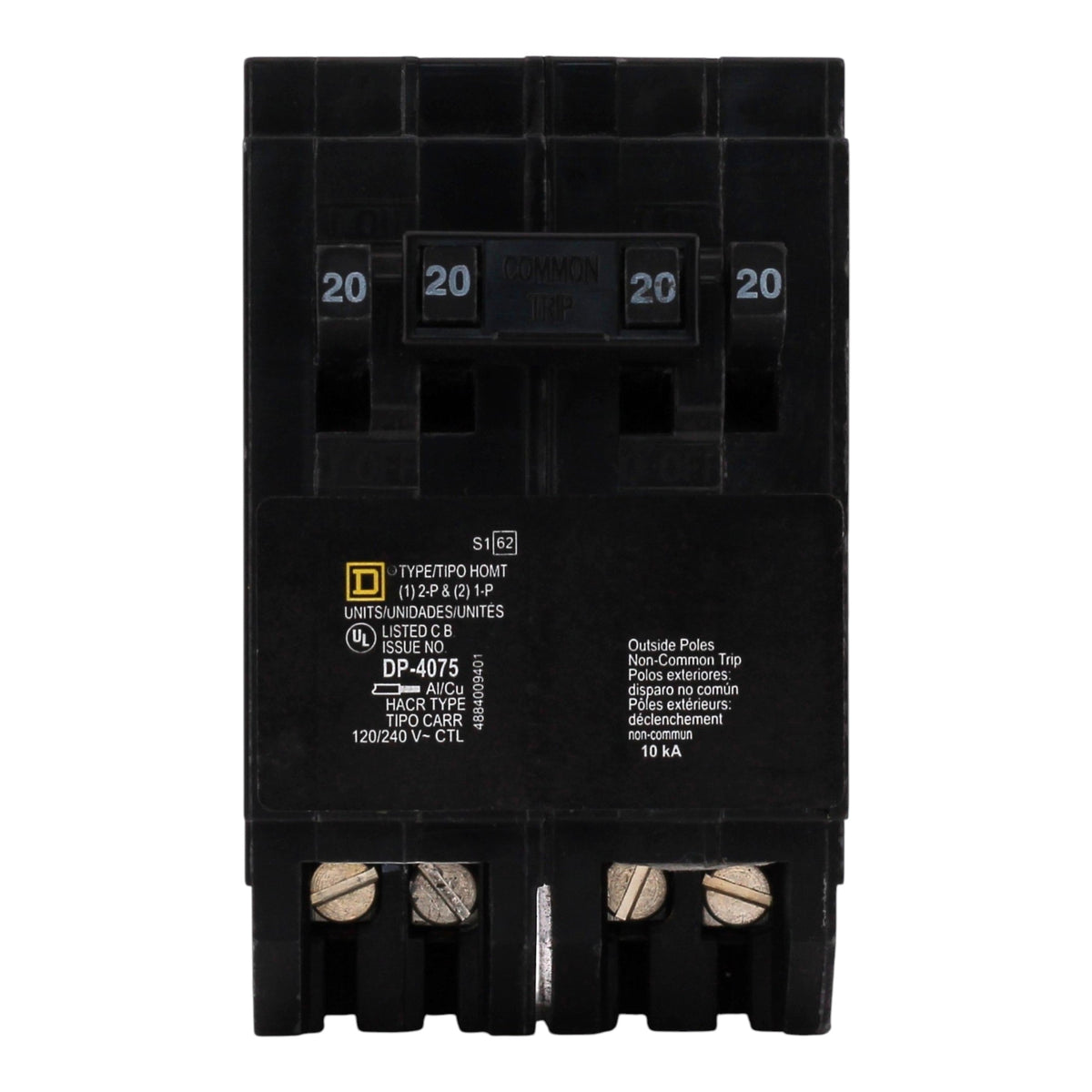 Square D Homeline HOMT2020220 20A Quad Tandem (2x1P 20A + 1x2P 20A) 120/240V Circuit Breaker - Image 3