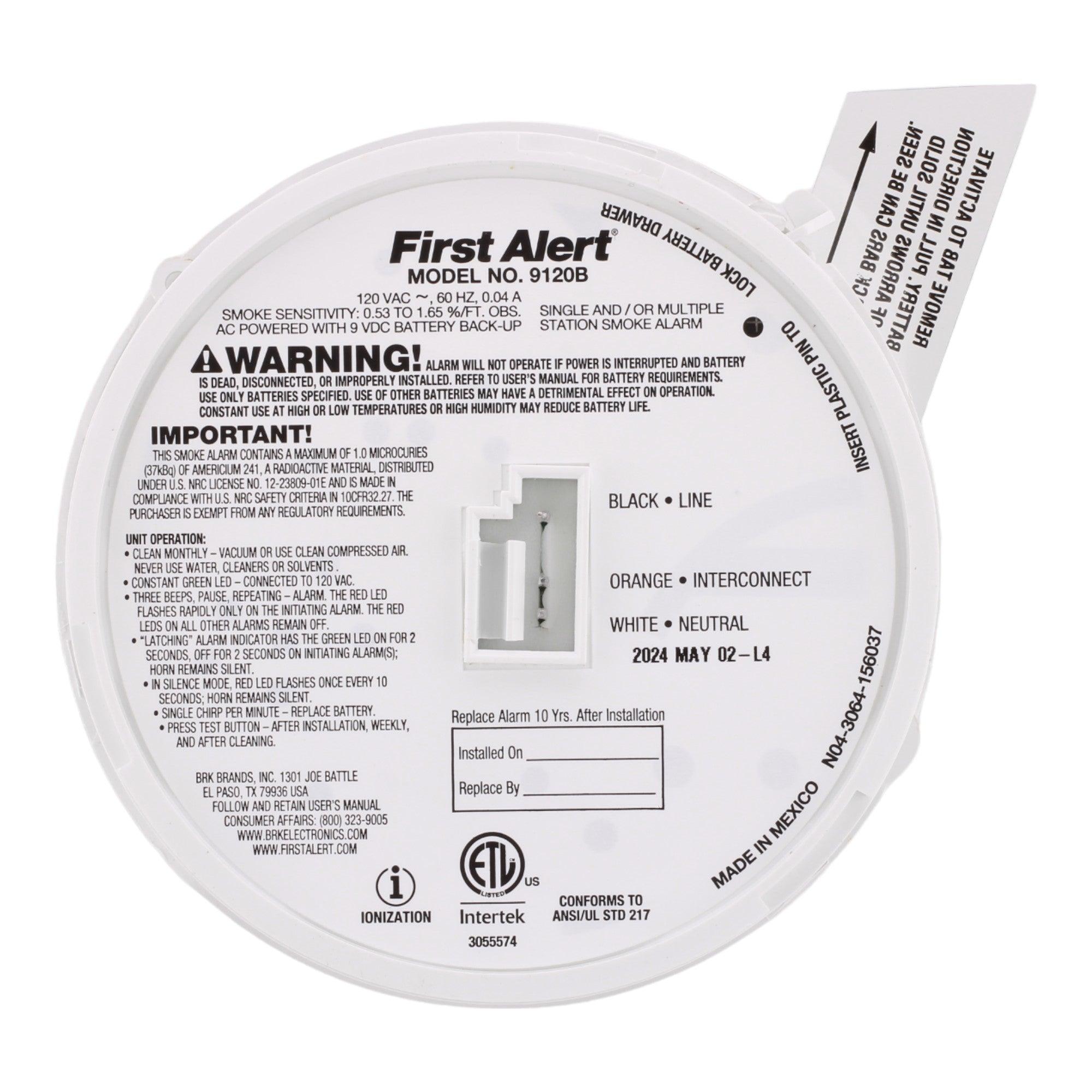 BRK 9120B Hardwired 120V Ionization Smoke Alarm with 9V Battery - Image 7