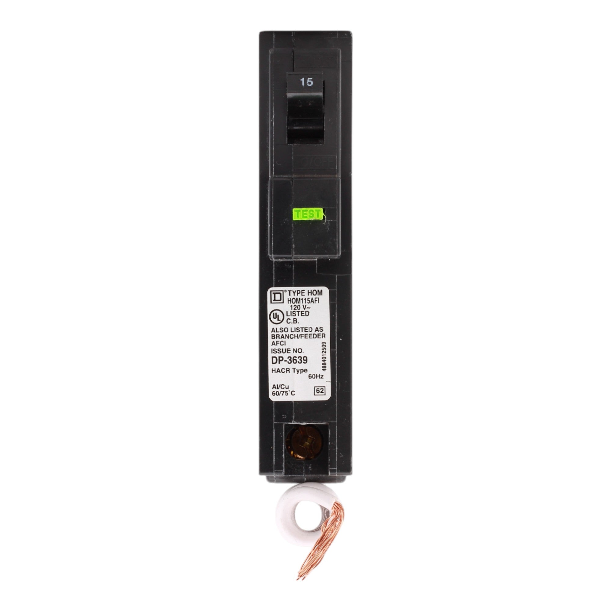 Square D HOM115AFI 15A 120V 1-Pole AFCI Circuit Breaker Pigtail Neutral - Image 2