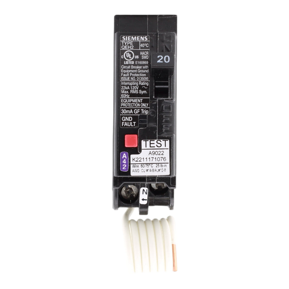 Siemens QE120H 20 Amp Single Pole 120V Pigtail Neutral GFCI Equipment Protection Circuit Breaker UL - Image 2