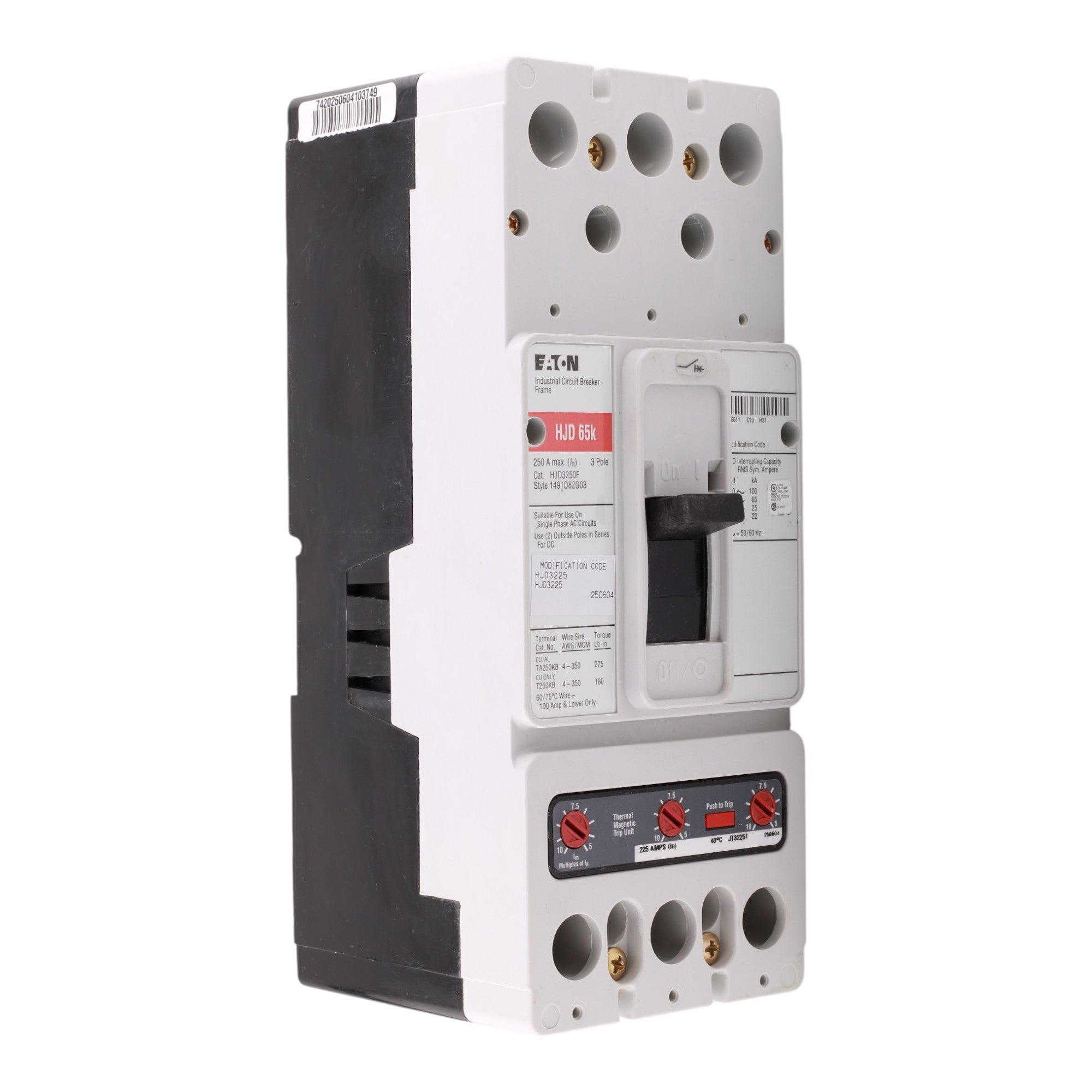 Eaton Series C HJD3225 225A 3P 600V Molded Case Circuit Breaker