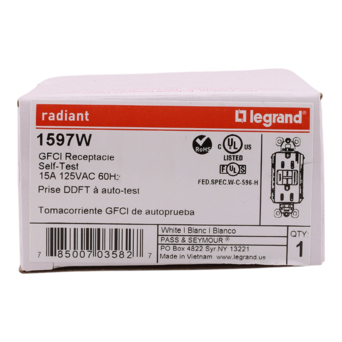 Legrand radiant 1597W 15A GFCI Duplex Receptacle White - Image 2
