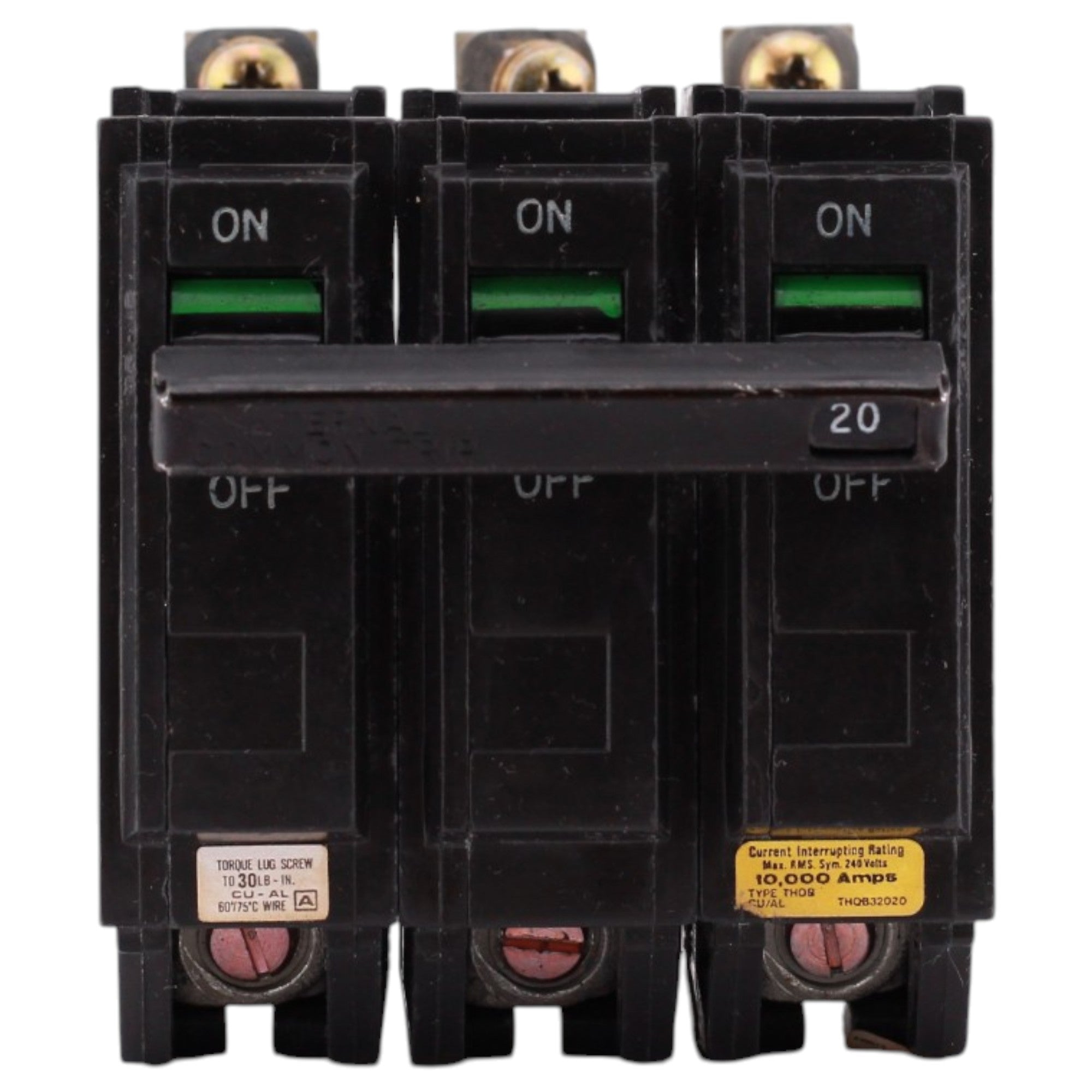 GE Q-Line, THQB32020, 20A, 3P, 240V, 10kAIC, Bolt-On, Circuit Breaker - Image 2