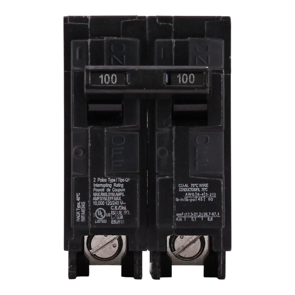Siemens Q2100 100 Amps 120/240 Volts Double Pole Thermal Magnetic Circuit Breaker, Plug-In Mount - Image 3