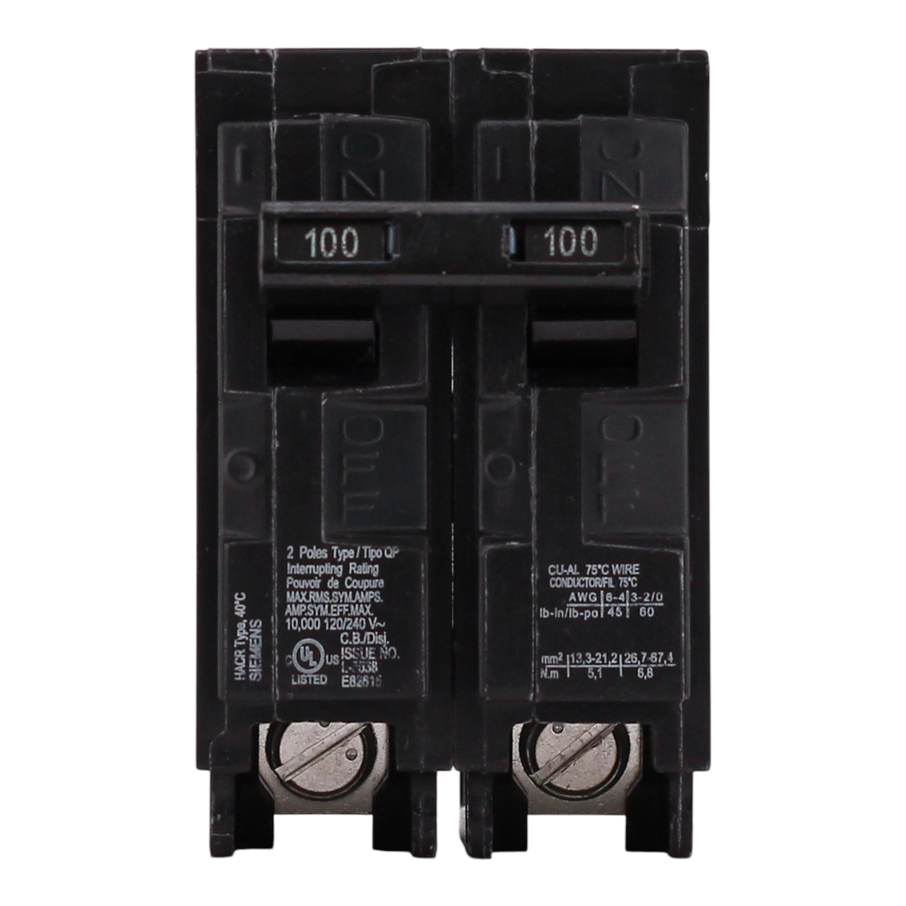 Siemens Q2100 100 Amps 120/240 Volts Double Pole Thermal Magnetic Circuit Breaker, Plug-In Mount - Image 3