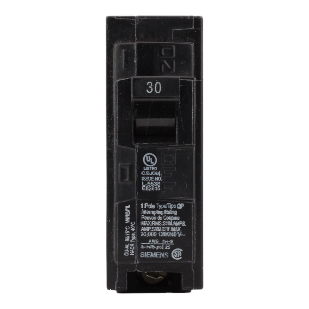 Siemens Q130 30 Amps 120 Volts Single Pole Thermal Magnetic Circuit Breaker, Plug-In Mount for Siemens panels - Image 2
