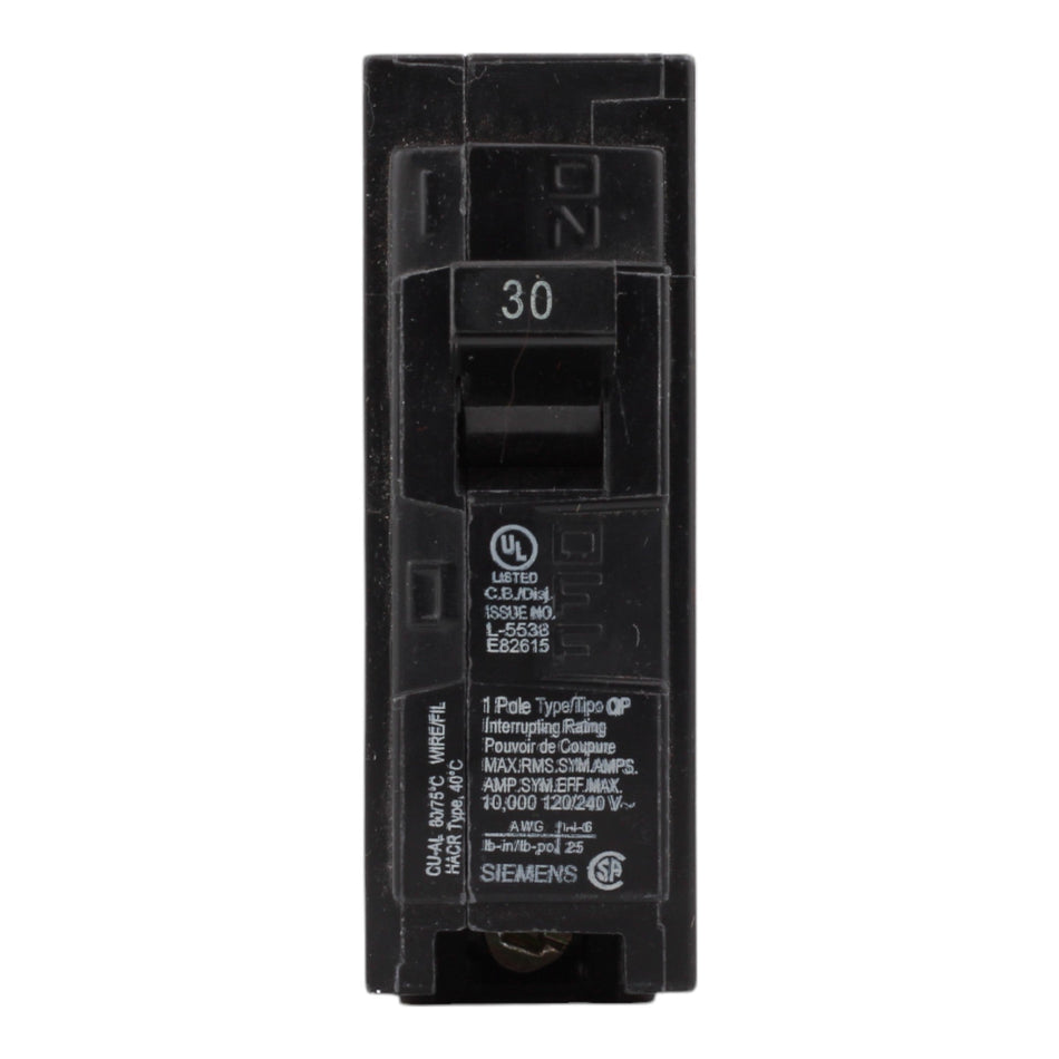 Siemens Q130 30 Amps 120 Volts Single Pole Thermal Magnetic Circuit Breaker, Plug-In Mount for Siemens panels - Image 2