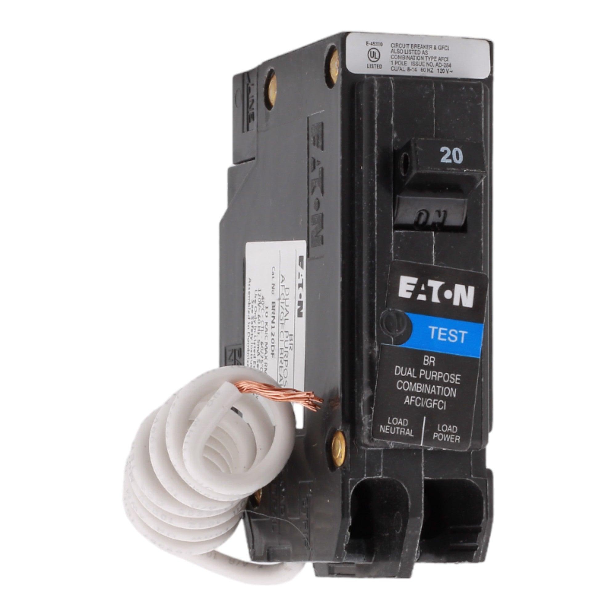 Eaton BR BRN120DF 20A 1P 120V AFCI/GFCI Pigtail Neutral Circuit Breaker
