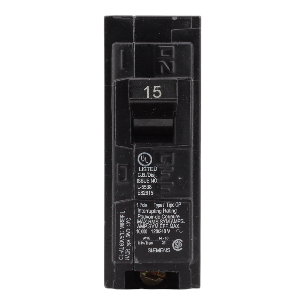 Siemens Q115 15 Amps 120 Volts Single Pole Thermal Magnetic Circuit Breaker Plug-In Type QP - Image 2