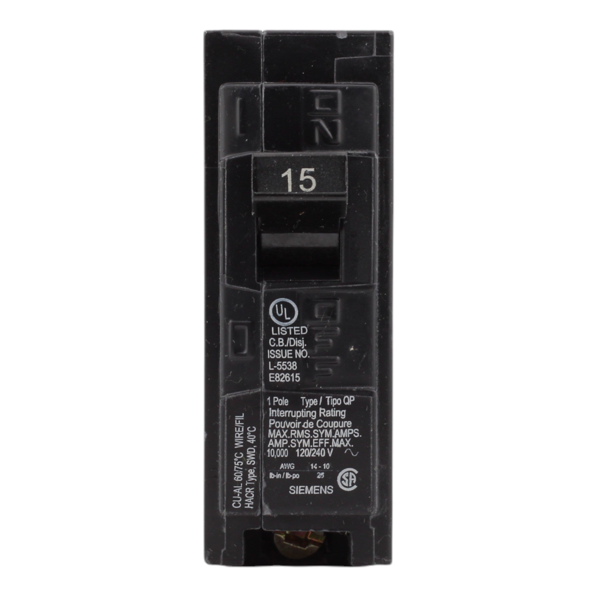 Siemens Q115 15 Amps 120 Volts Single Pole Thermal Magnetic Circuit Breaker Plug-In Type QP - Image 2