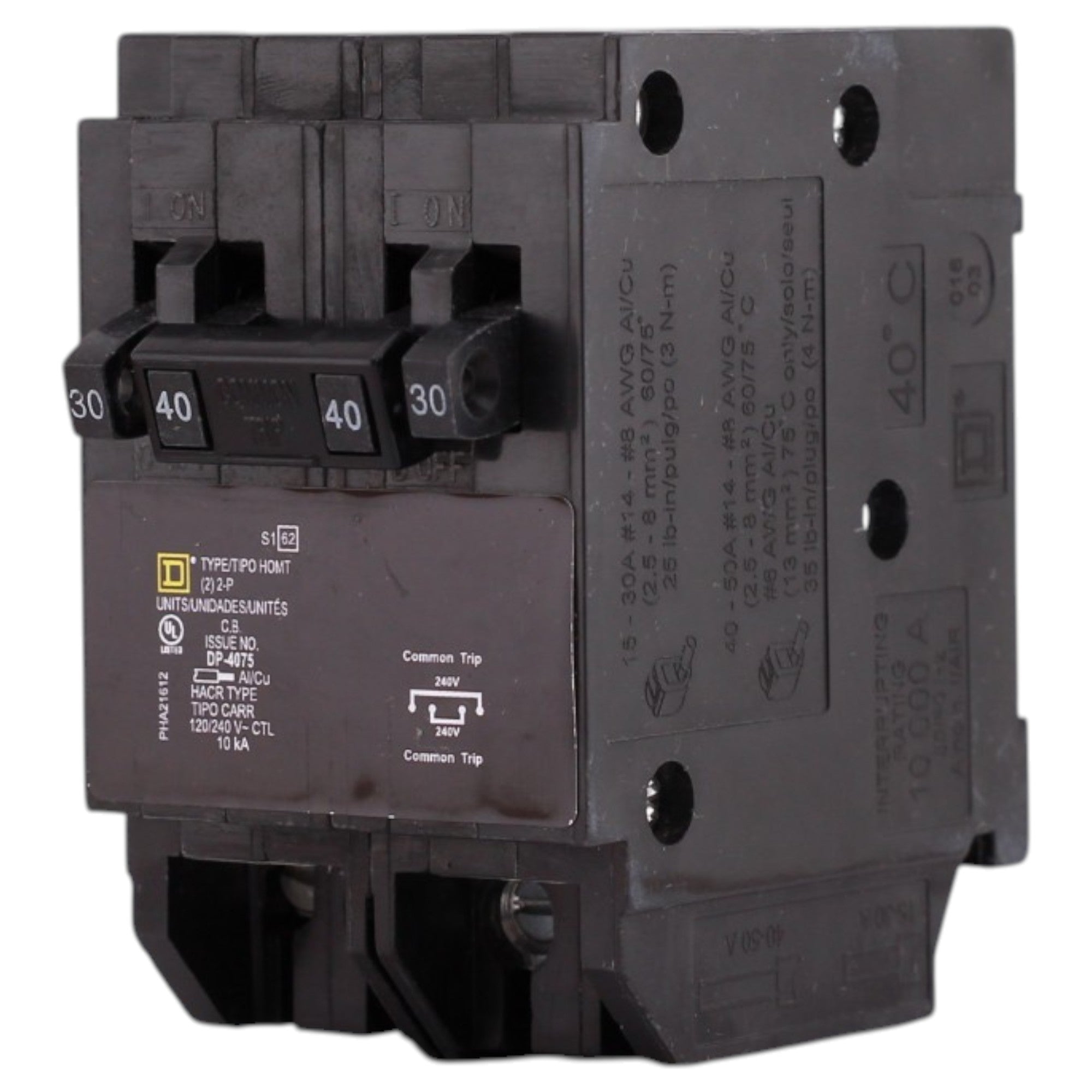 Square D Homeline, HOMT230240, 30A/40A, 2P/2P, 120/240V, Quadplex, Circuit Breaker - Image 3