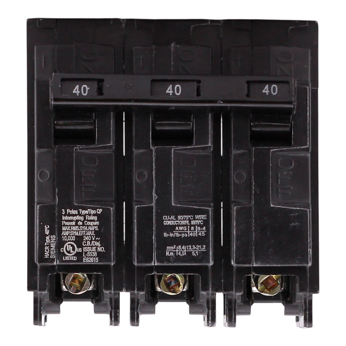 Siemens QP, Q340, 40A, 3P, 240V, Thermal Magnetic, Plug-In, Circuit Breaker - Image 3