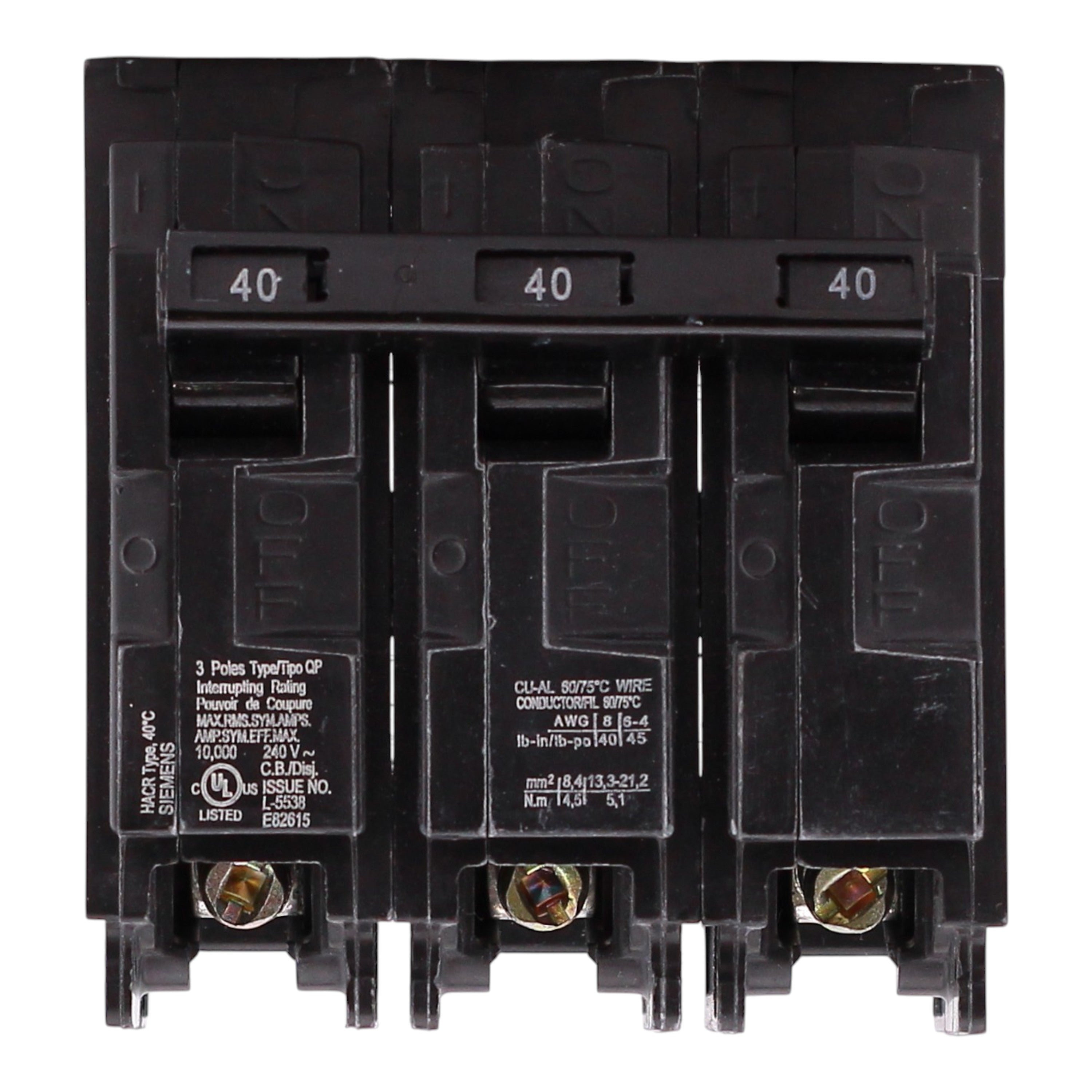 Siemens QP, Q340, 40A, 3P, 240V, Thermal Magnetic, Plug-In, Circuit Breaker - Image 3