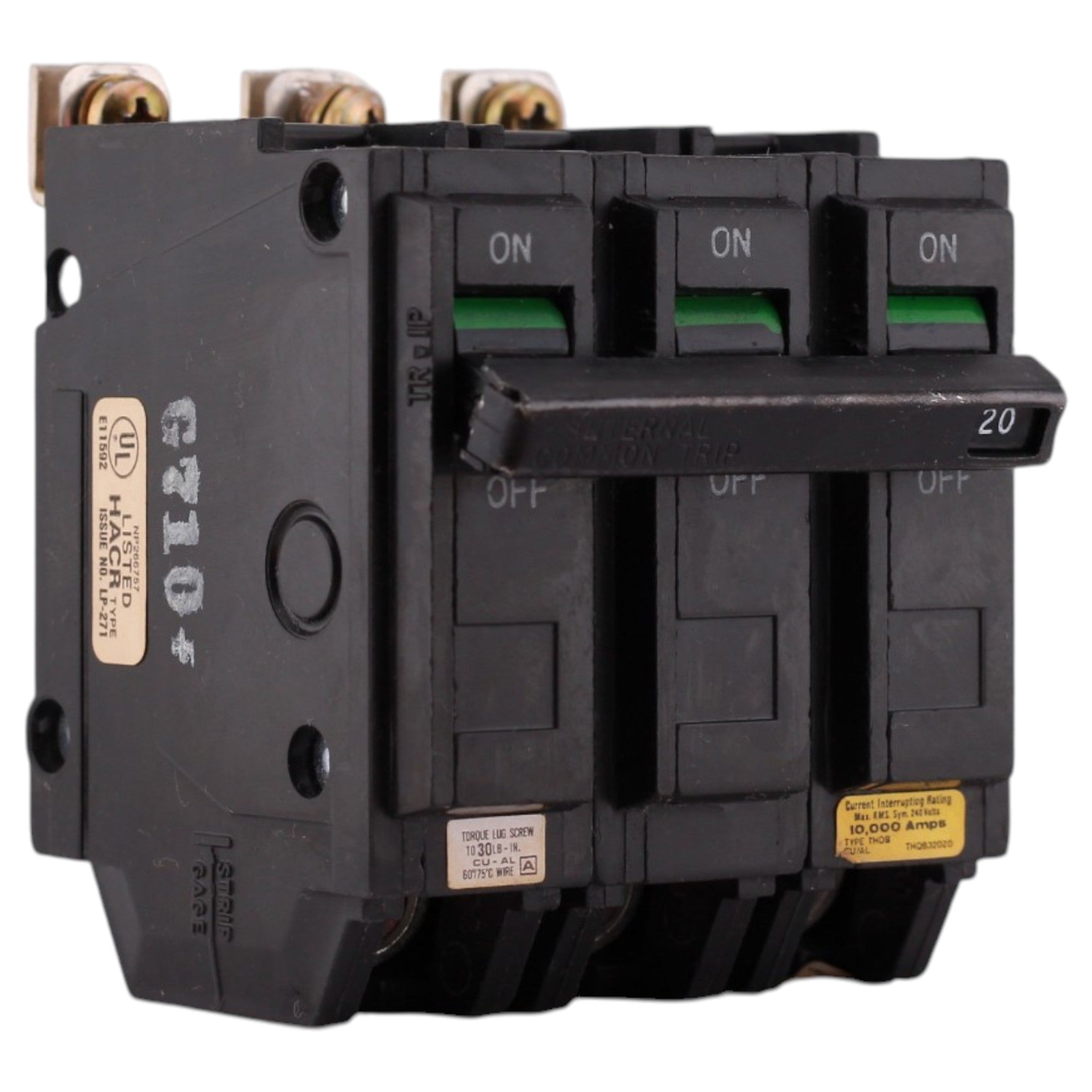 GE Q-Line, THQB32020, 20A, 3P, 240V, 10kAIC, Bolt-On, Circuit Breaker