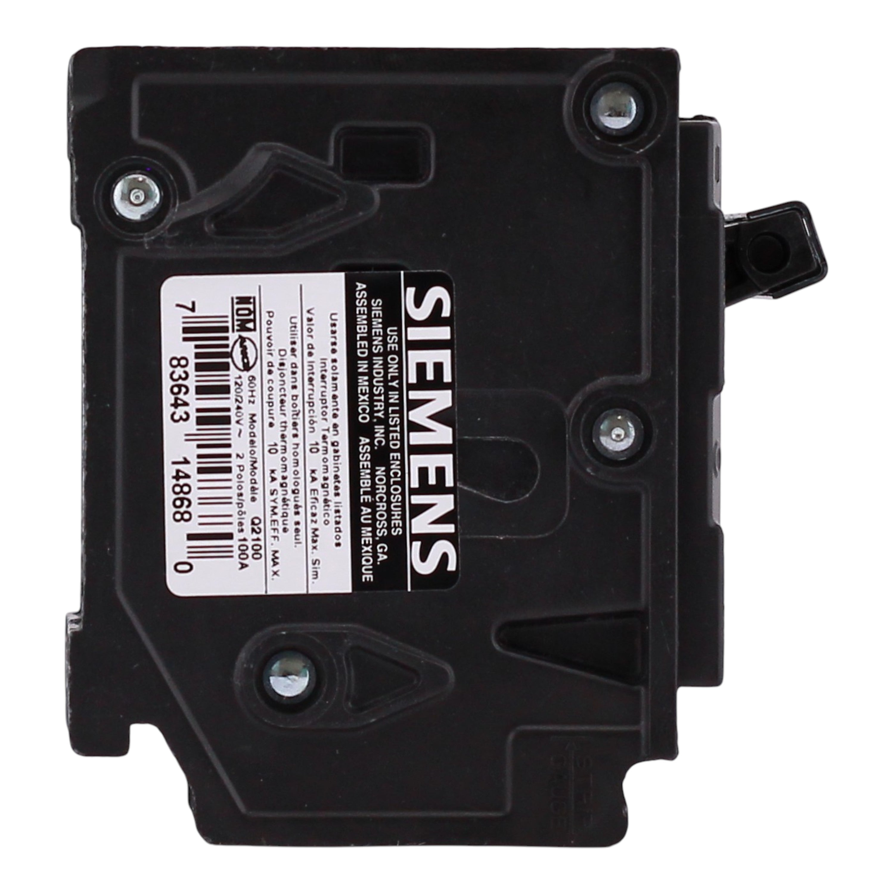 Siemens Q2100 100 Amps 120/240 Volts Double Pole Thermal Magnetic Circuit Breaker, Plug-In Mount - Image 4