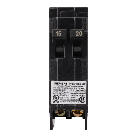 Siemens Q1520 15/20A 120V Duplex Thermal Magnetic Circuit Breaker, Plug-In, 10kA Interrupt, Type QT - Image 2